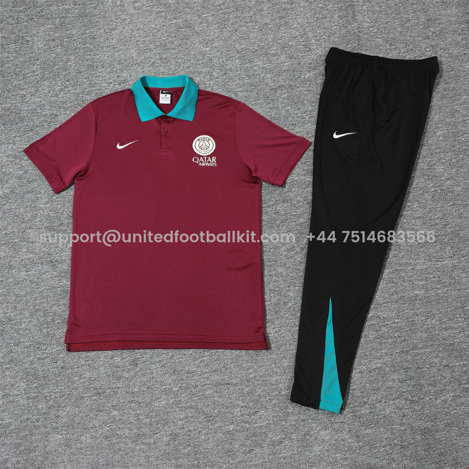 Unitedfootballkit.com | Paris Saint-Germain PSG 25-26 POLO Short-Sleeve Training Set - Deep Red Top and Black Pants -Customize Name, Number and Patch | Worldwide Shipping