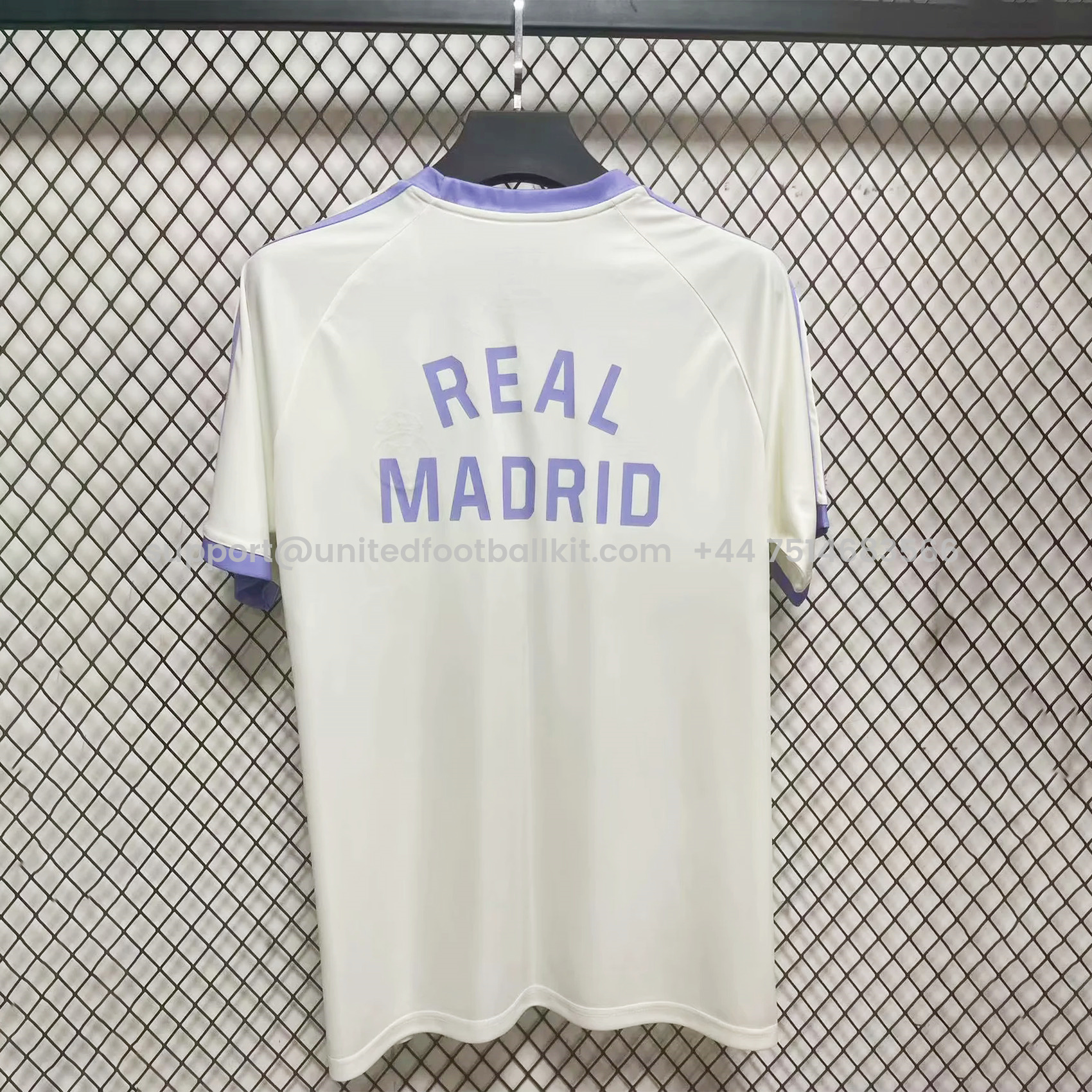Unitedfootballkit.com | Real Madrid 24-25 Vintage Trefoil White and Purple Men's T-Shirt -Customize Name, Number and Patch | Worldwide Shipping