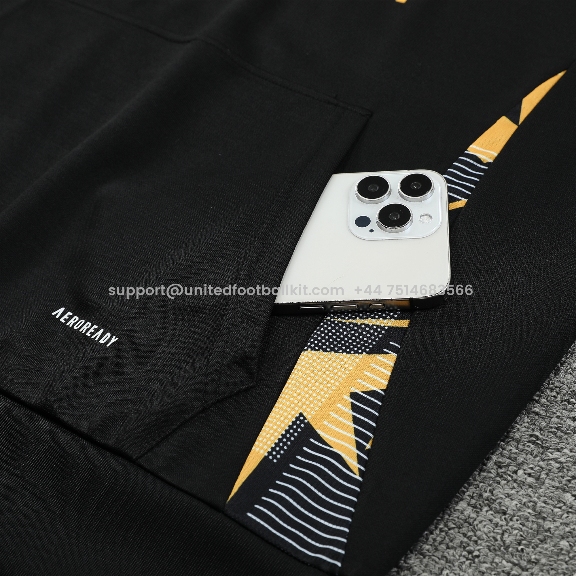 Unitedfootballkit.com | Real Madrid 24-25 Long Sleeve Training Set - Black Gold -Customize Name, Number and Patch | Worldwide Shipping