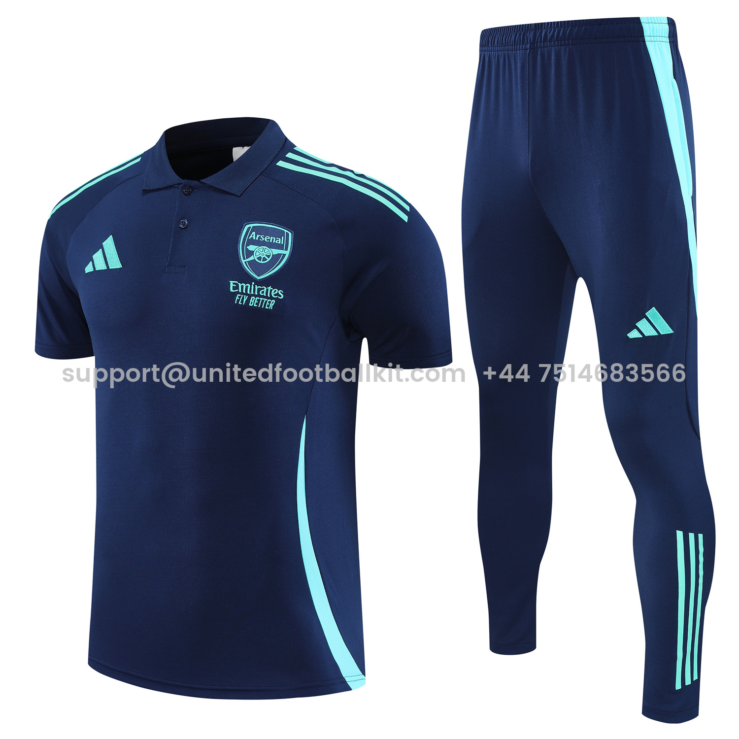 Unitedfootballkit.com | Arsenal 25-26 POLO Short-Sleeve Training Set - Deep Blue Top and Pants -Customize Name, Number and Patch | Worldwide Shipping