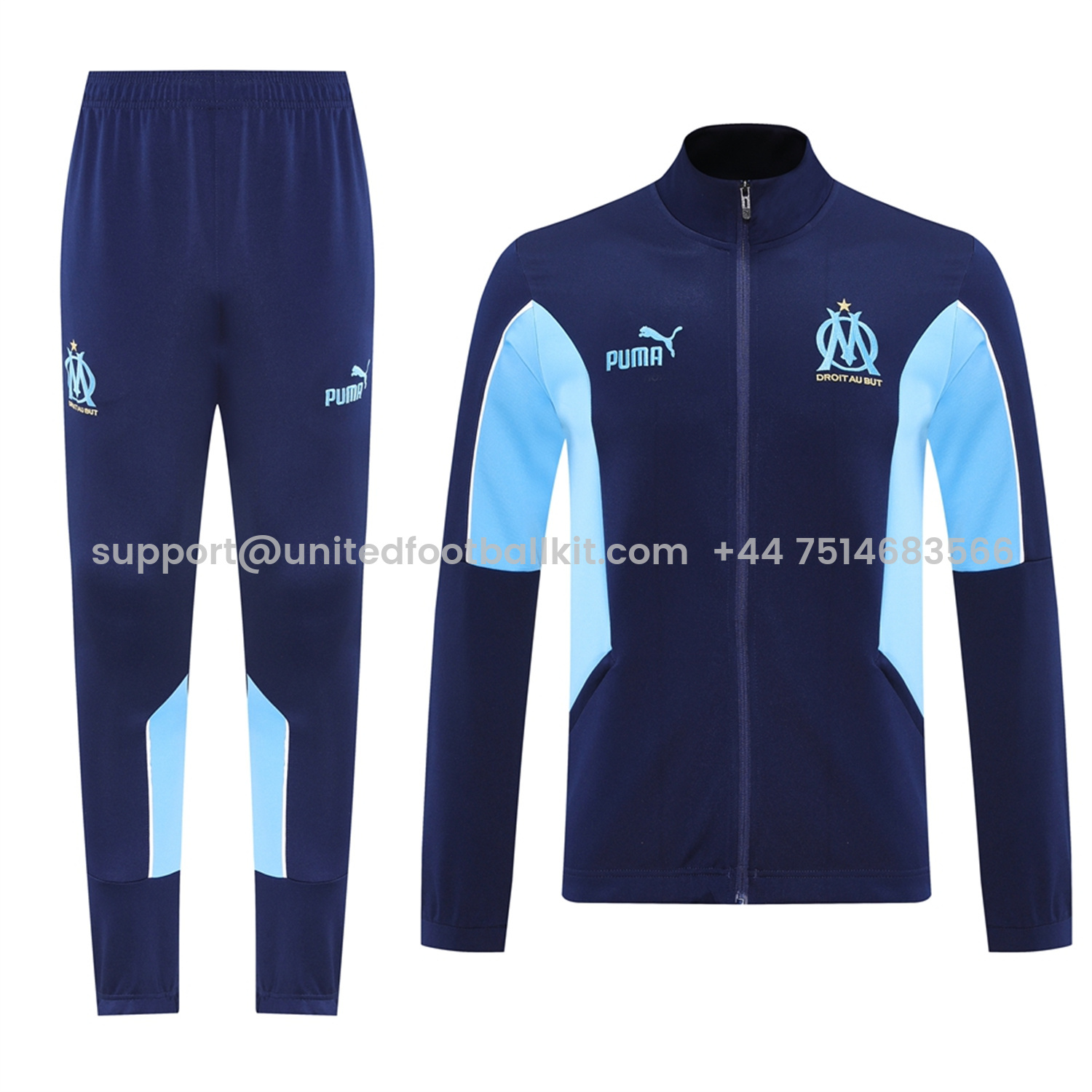 Unitedfootballkit.com | Marseille 25-26 Jacket Training Tracksuit - Deep Blue Jackets & Pants -Customize Name, Number and Patch | Worldwide Shipping