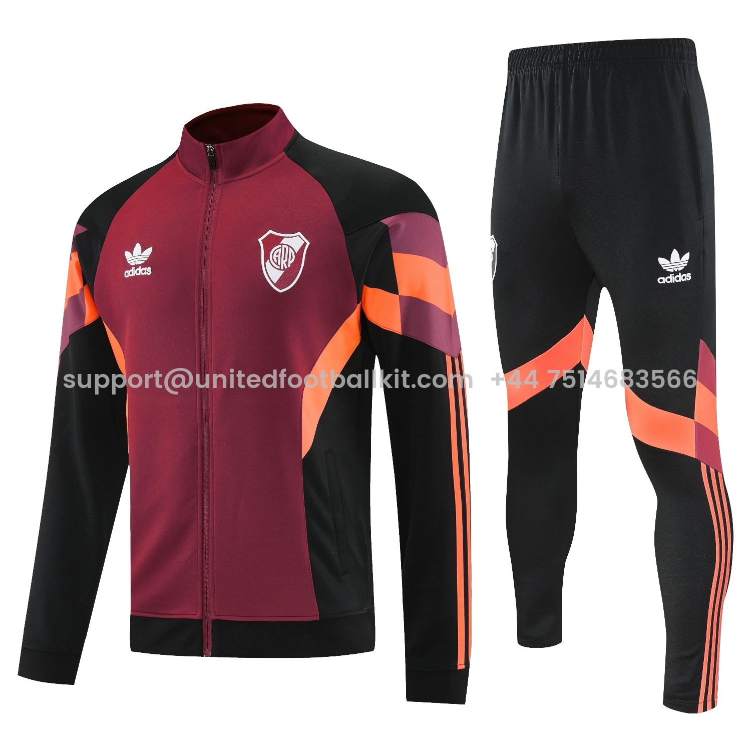Unitedfootballkit.com | River Plate 25-26 Terrace Jacket Training Tracksuit - Deep Red Jackets & Black Pants -Customize Name, Number and Patch | Worldwide Shipping