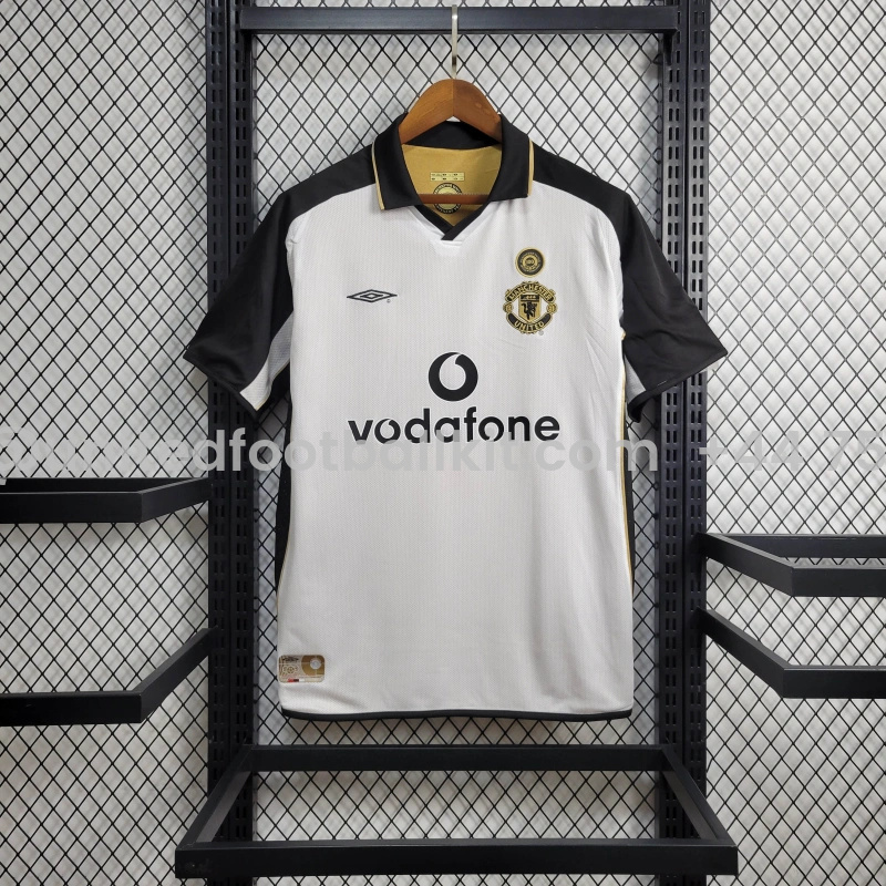 Unitedfootballkit.com | Retro Manchester United 01-02 100th Anniversary Special Edition Jersey - White & Gold -Customize Name, Number and Patch | Worldwide Shipping