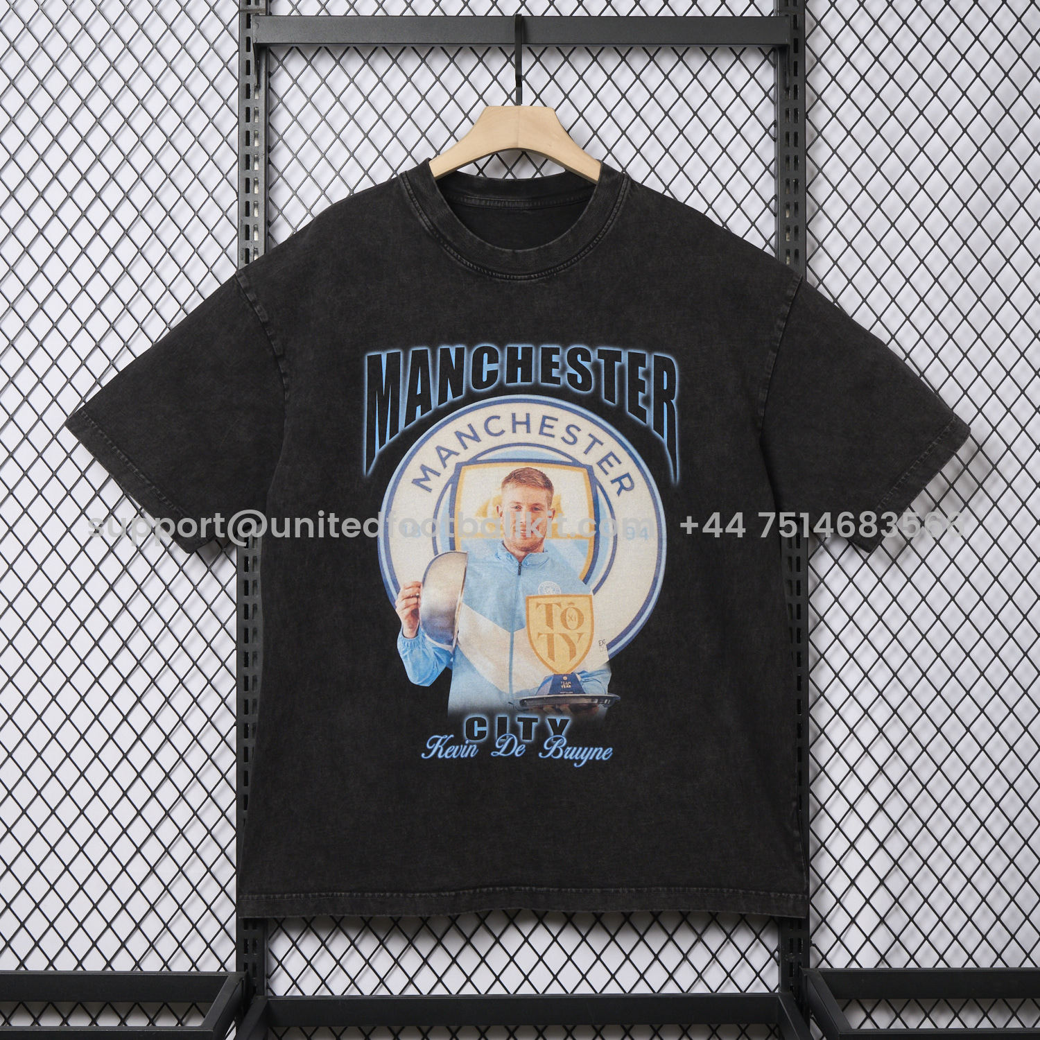 Unitedfootballkit.com | Manchester City Kevin De Bruyne Cooker Oversized Washed T-Shirt -Customize Name, Number and Patch | Worldwide Shipping