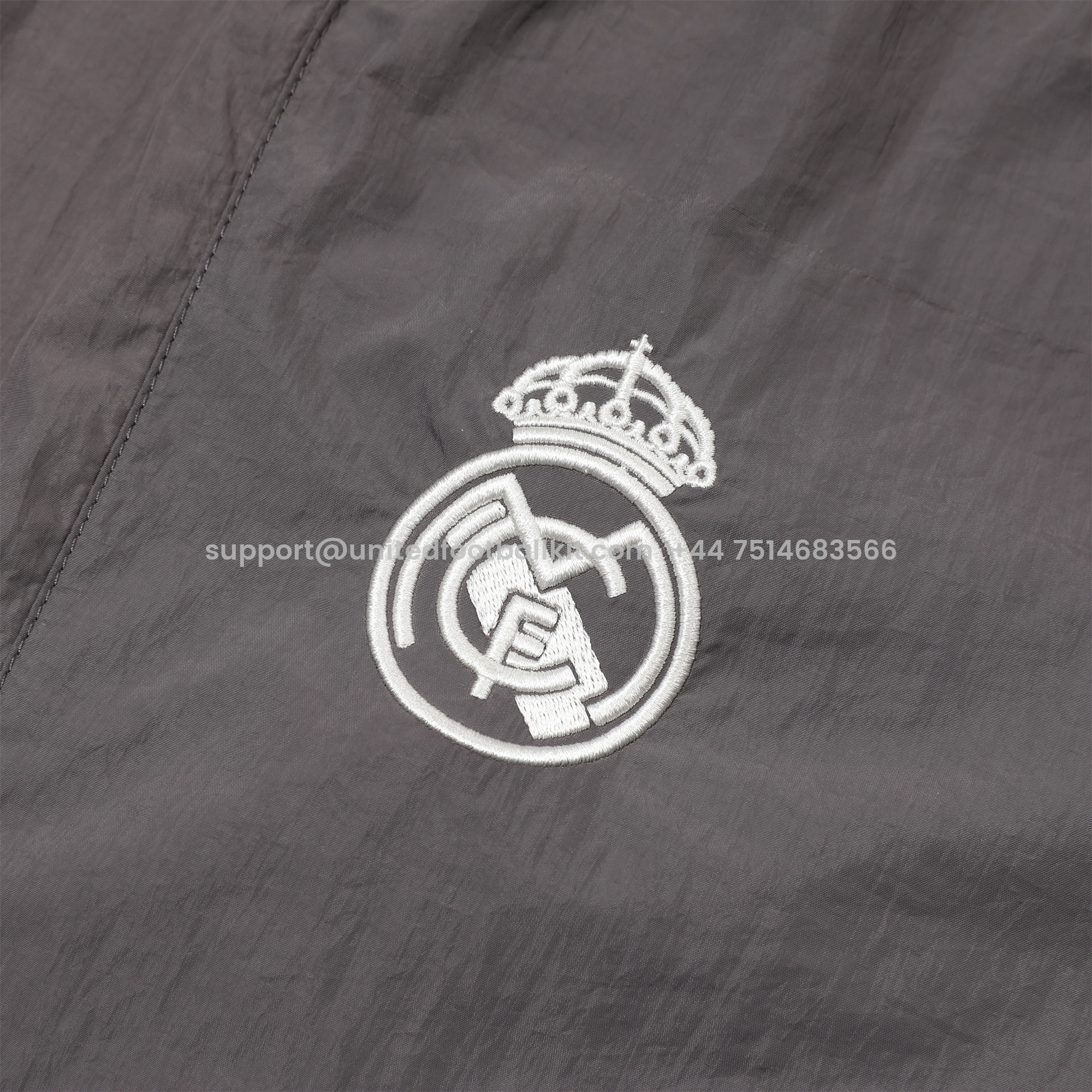 Unitedfootballkit.com | Real Madrid 24-25 Throwback Windbreaker Suit - Grey Jackets & Pants -Customize Name, Number and Patch | Worldwide Shipping