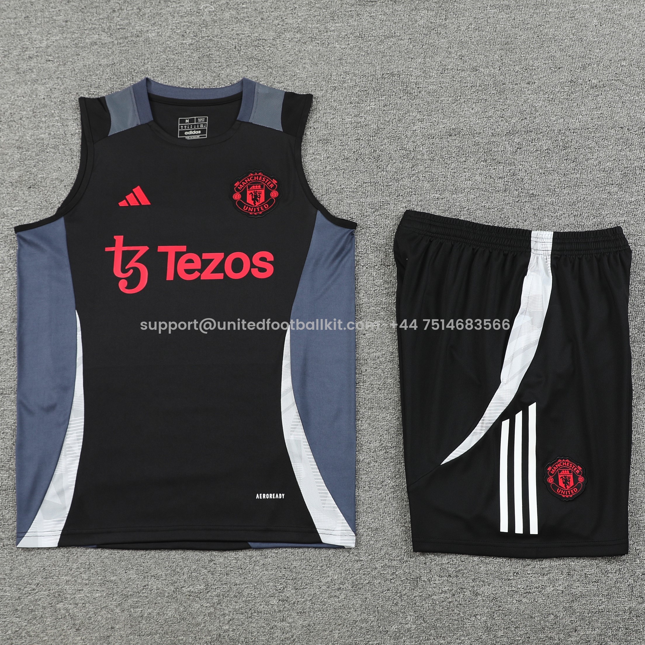 Unitedfootballkit.com | Manchester United 24-25 Vest Training Set - Black -Customize Name, Number and Patch | Worldwide Shipping