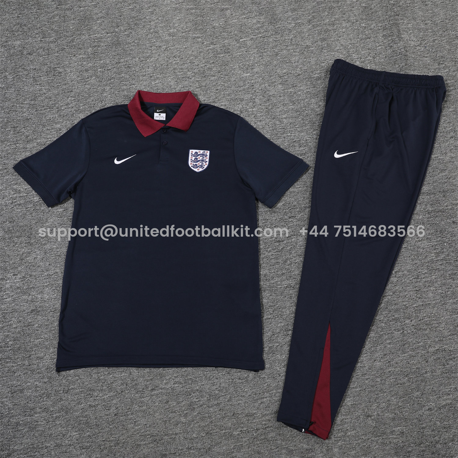 Unitedfootballkit.com | England 25-26 POLO Short-Sleeve Training Set - Deep Blue Top and Pants -Customize Name, Number and Patch | Worldwide Shipping
