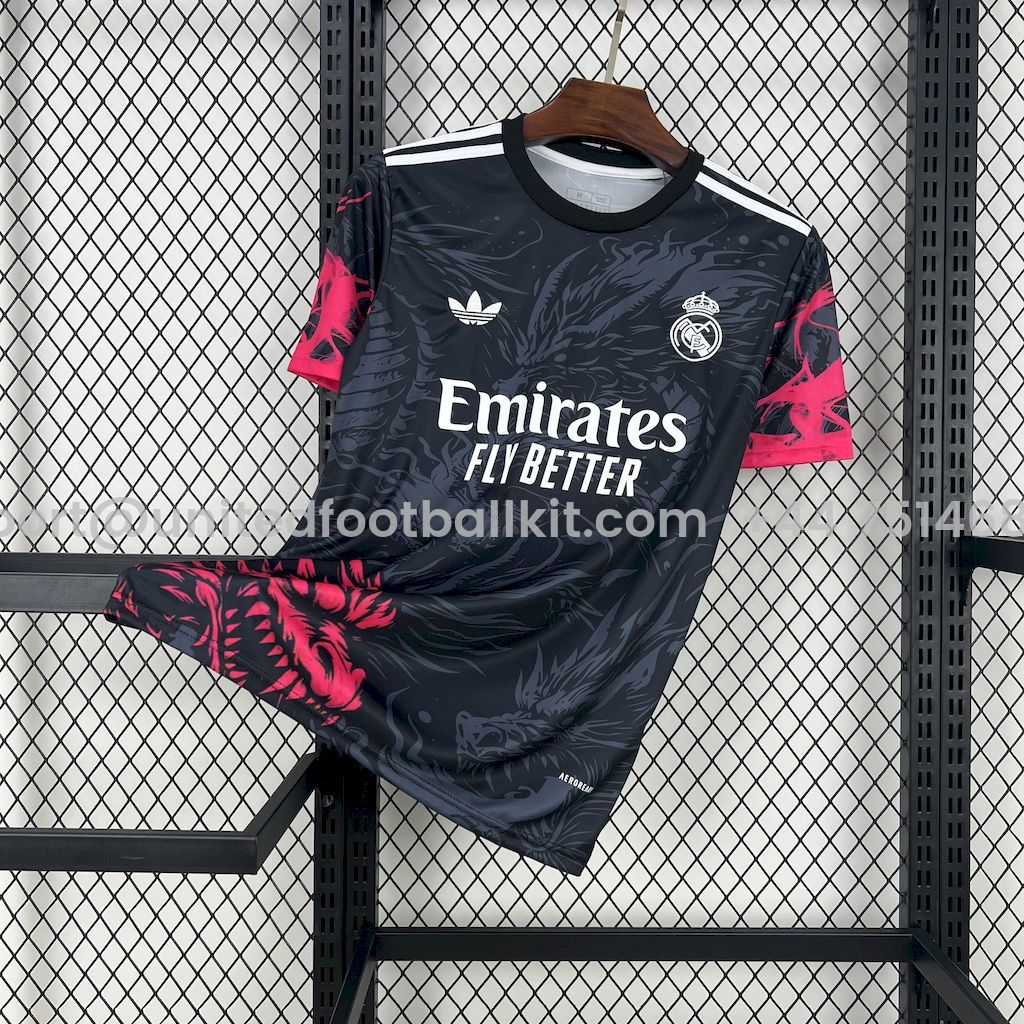 Unitedfootballkit.com | Real Madrid 24-25 Dragons Pattern Black Special Edition Jersey -Customize Name, Number and Patch | Worldwide Shipping