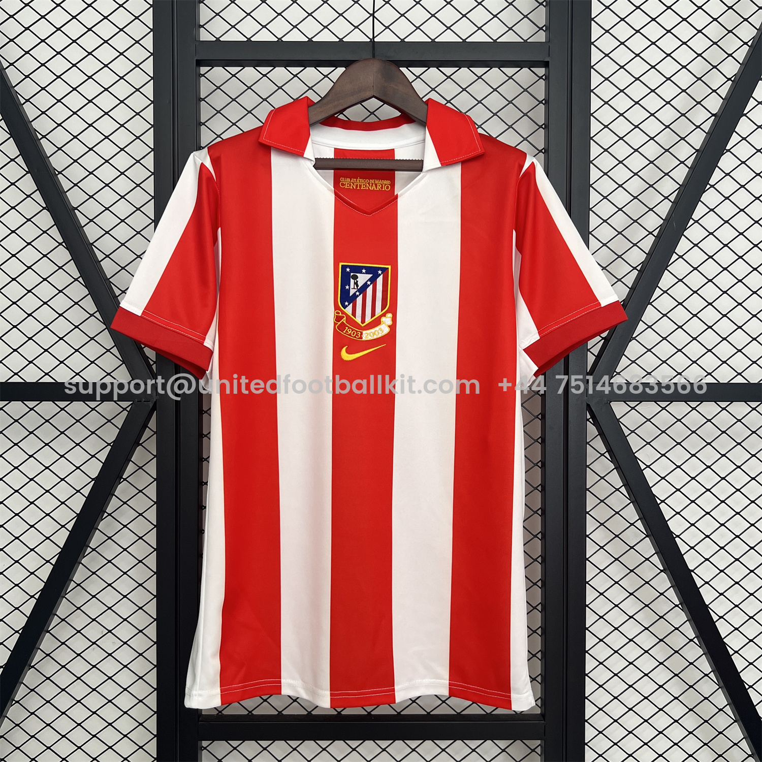 Unitedfootballkit.com | Retro Atletico Madrid 2003-04 Home Centenary Special Jersey -Customize Name, Number and Patch | Worldwide Shipping