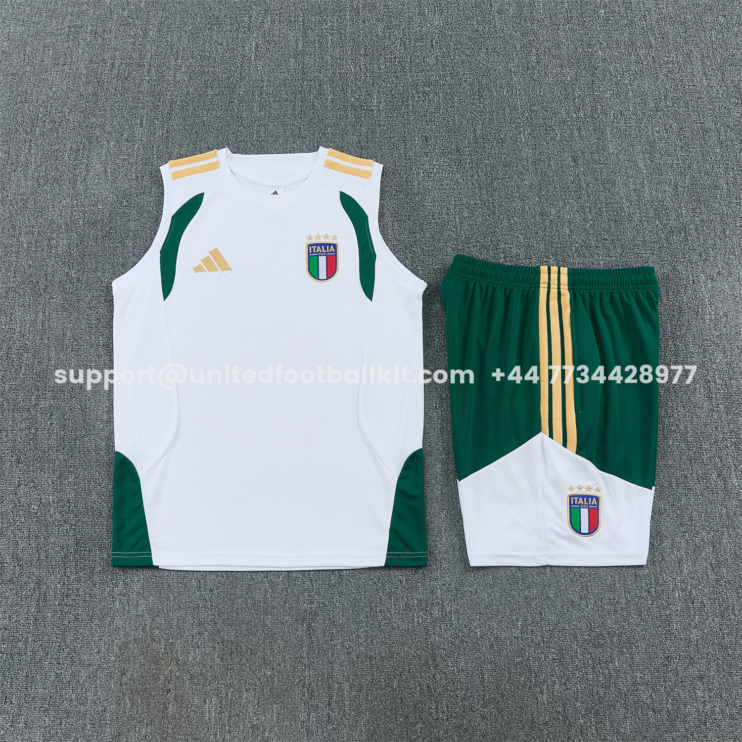 Unitedfootballkit.com | Italy 2026 Vest Training Set - White Vest and Green Shorts -Customize Name, Number and Patch | Worldwide Shipping