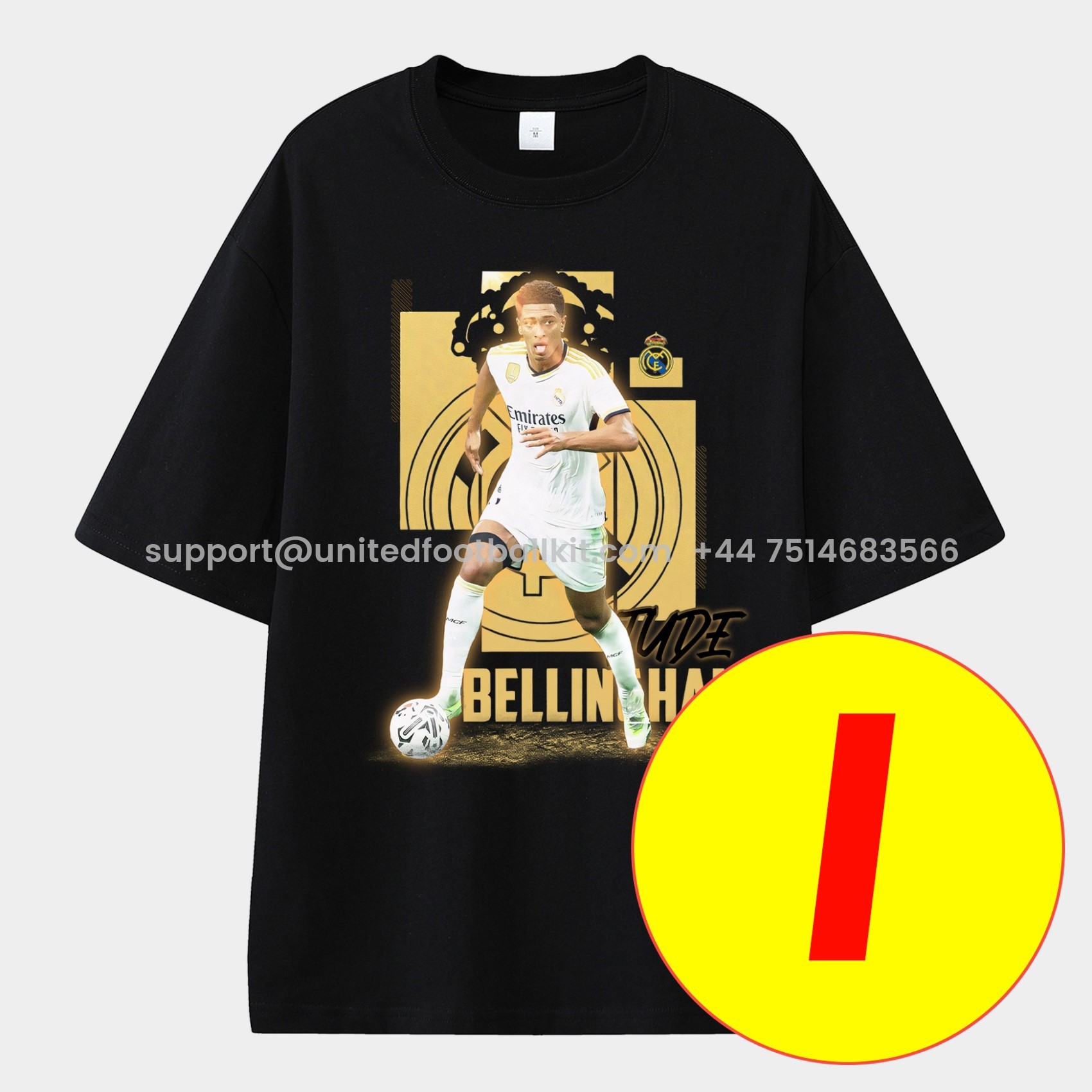 Unitedfootballkit.com | Bellingham Real Madrid England 24-25 25-26 Unisex Pure Cotton T-shirt -Customize Name, Number and Patch | Worldwide Shipping