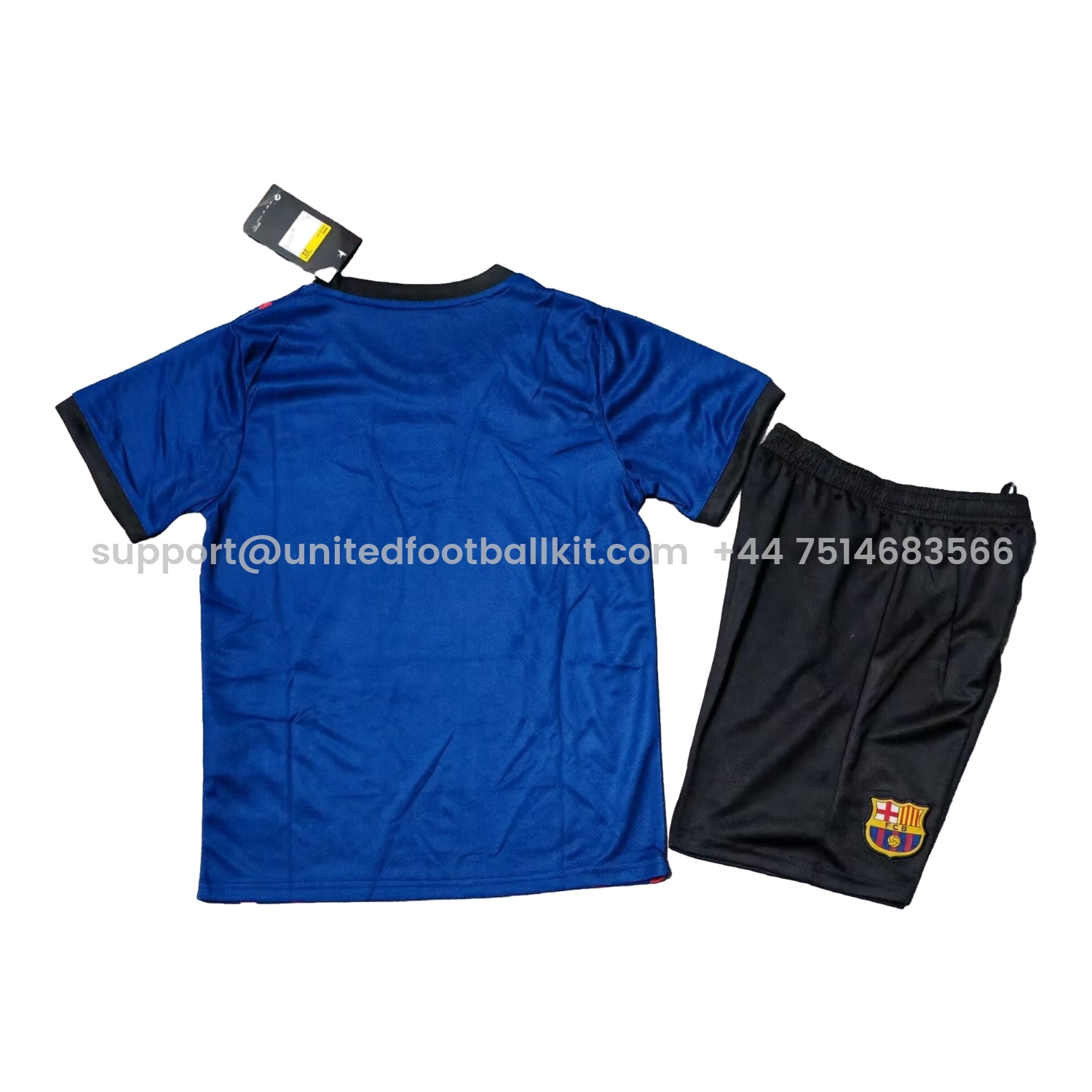 Unitedfootballkit.com | Barcelona 25-26 One Piece Red Silhouette Special Blue Kids Kit -Customize Name, Number and Patch | Worldwide Shipping