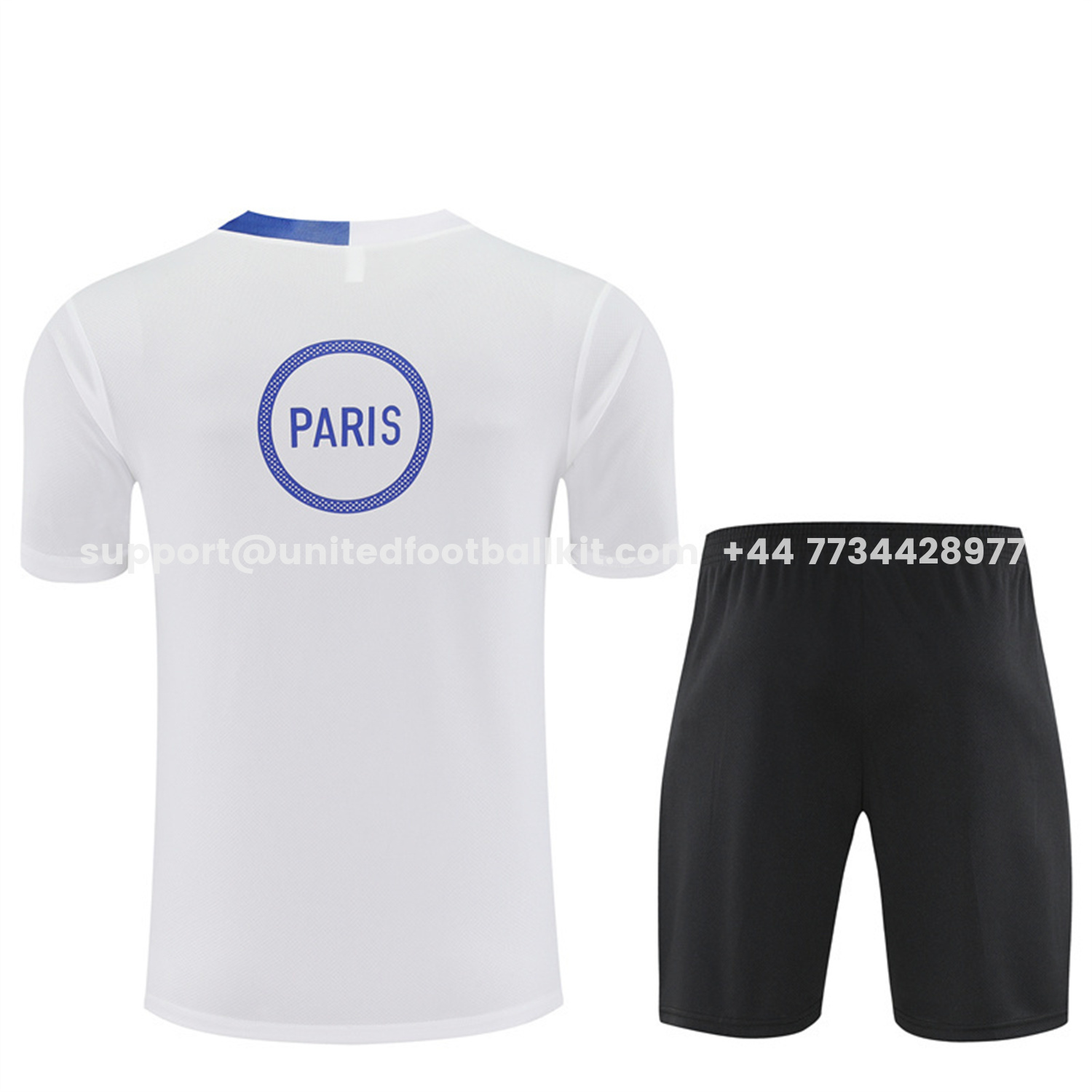 Unitedfootballkit.com | Paris Saint-Germain PSG 25-26 Short-Sleeve Training Set - White Top & Black Shorts -Customize Name, Number and Patch | Worldwide Shipping