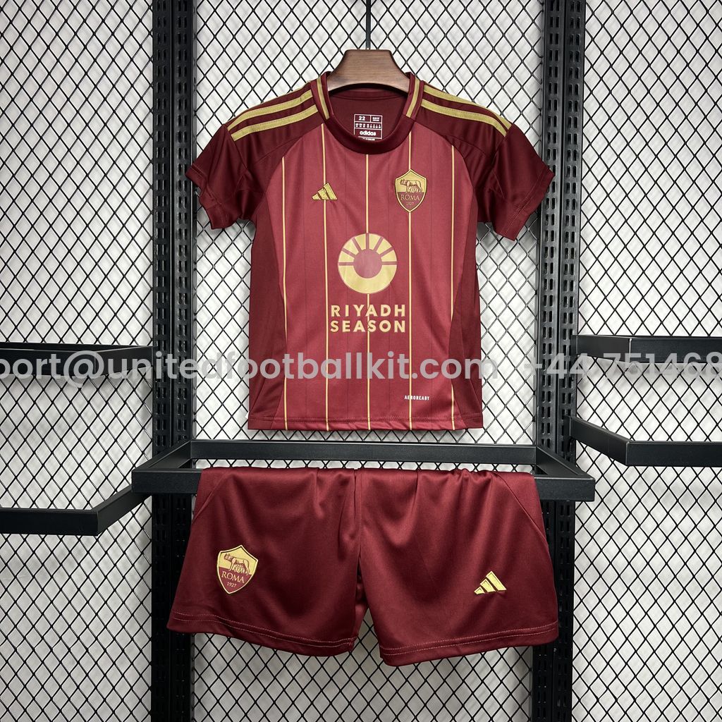 Unitedfootballkit.com | AS Roma 24-25 Home Stadium Kids Kit -Customize Name, Number and Patch | Worldwide Shipping