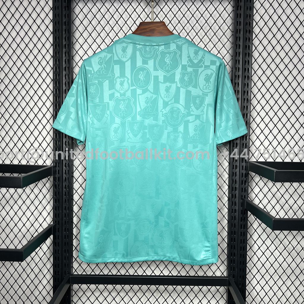 Unitedfootballkit.com | Liver.pool 24-25 Cyan-blue Pre-match Training Jersey - Fans Version -Customize Name, Number and Patch | Worldwide Shipping