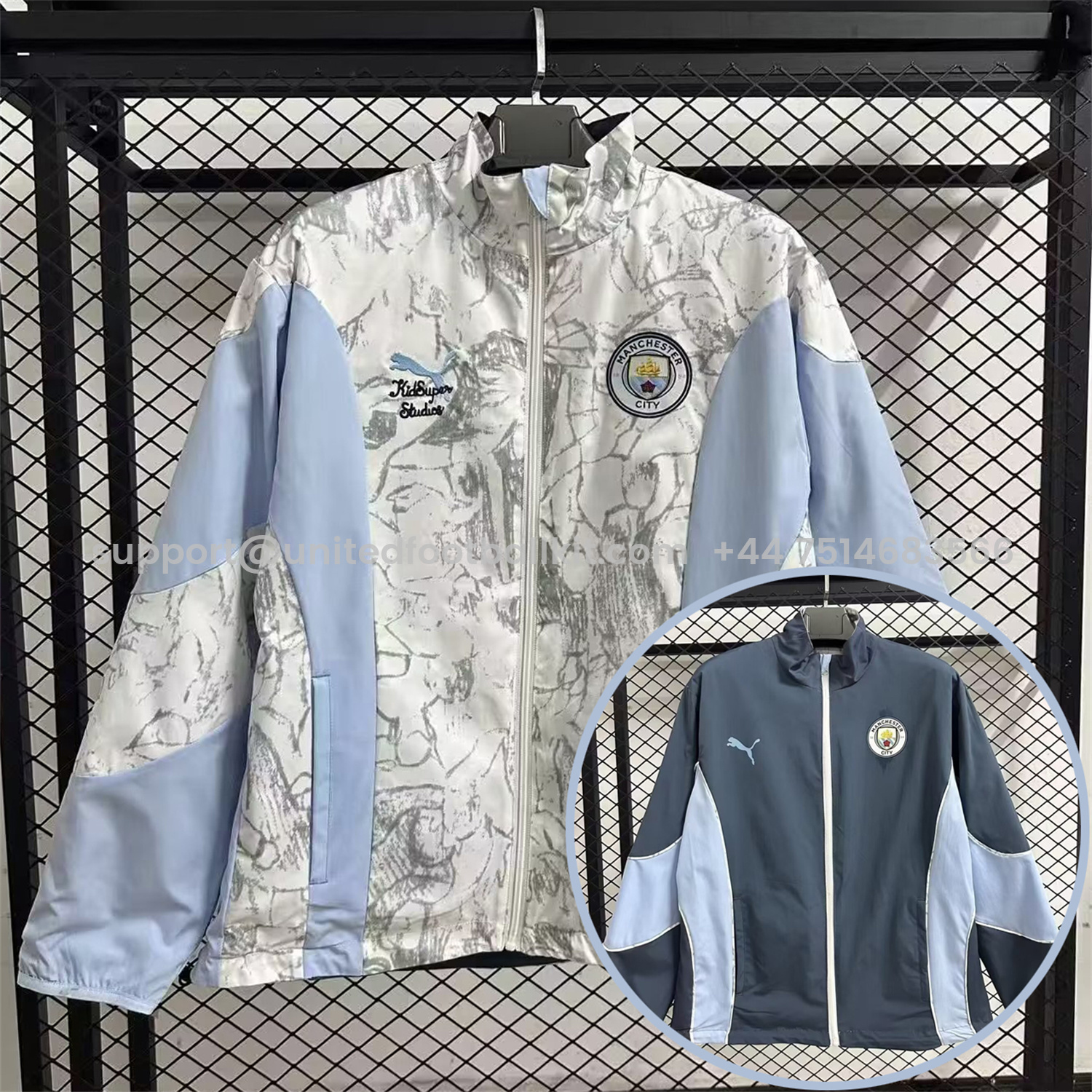 Unitedfootballkit.com | Manchester City 25-26 Double Sided Reversible Windbreaker - Deep Blue & White -Customize Name, Number and Patch | Worldwide Shipping
