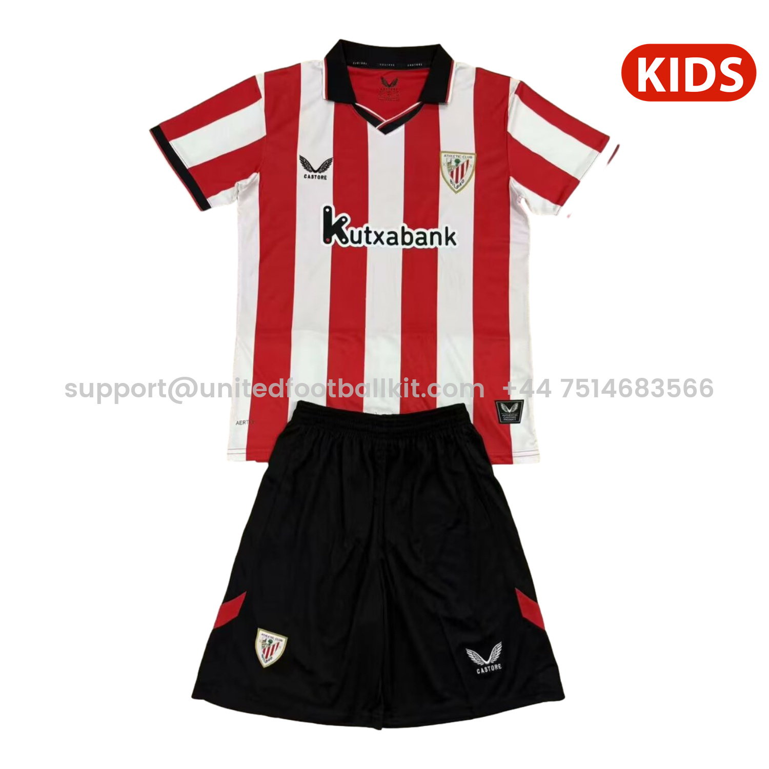 Unitedfootballkit.com | Athletic Bilbao 25-26 Home Kids Kit -Customize Name, Number and Patch | Worldwide Shipping