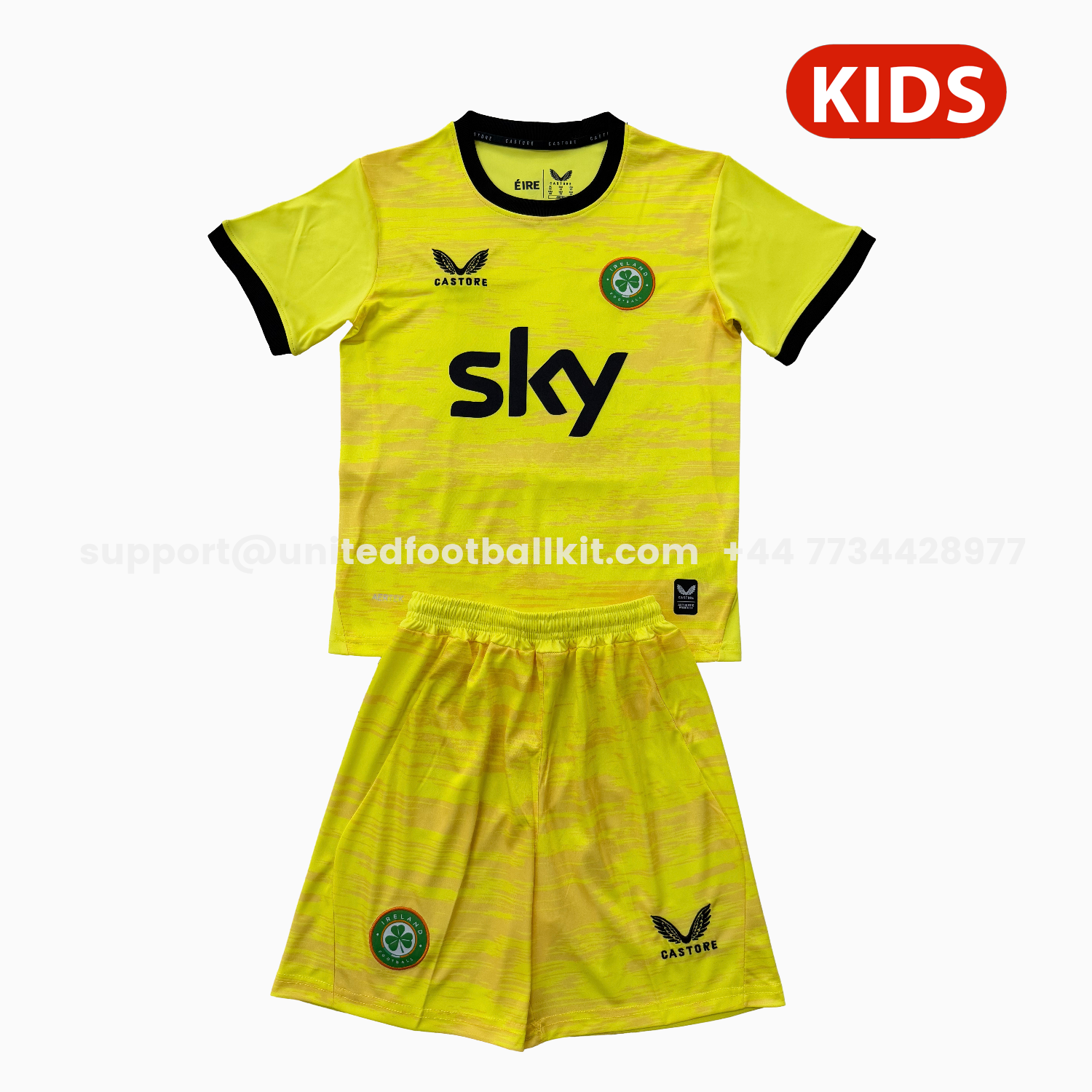 Unitedfootballkit.com | Ireland 2026 Yellow Goalkeeper Kids Kit -Customize Name, Number and Patch | Worldwide Shipping
