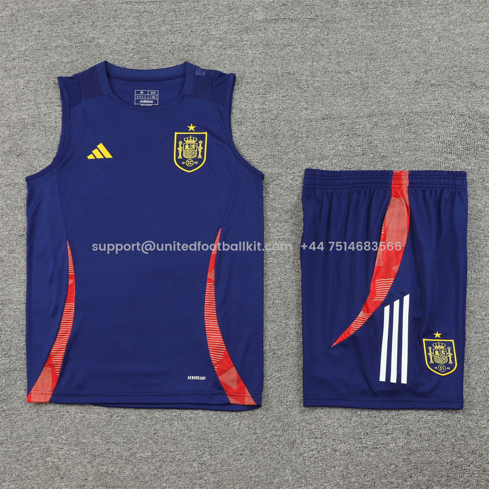 Unitedfootballkit.com | Spain 24-25 Vest Training Set - Deep Blue -Customize Name, Number and Patch | Worldwide Shipping