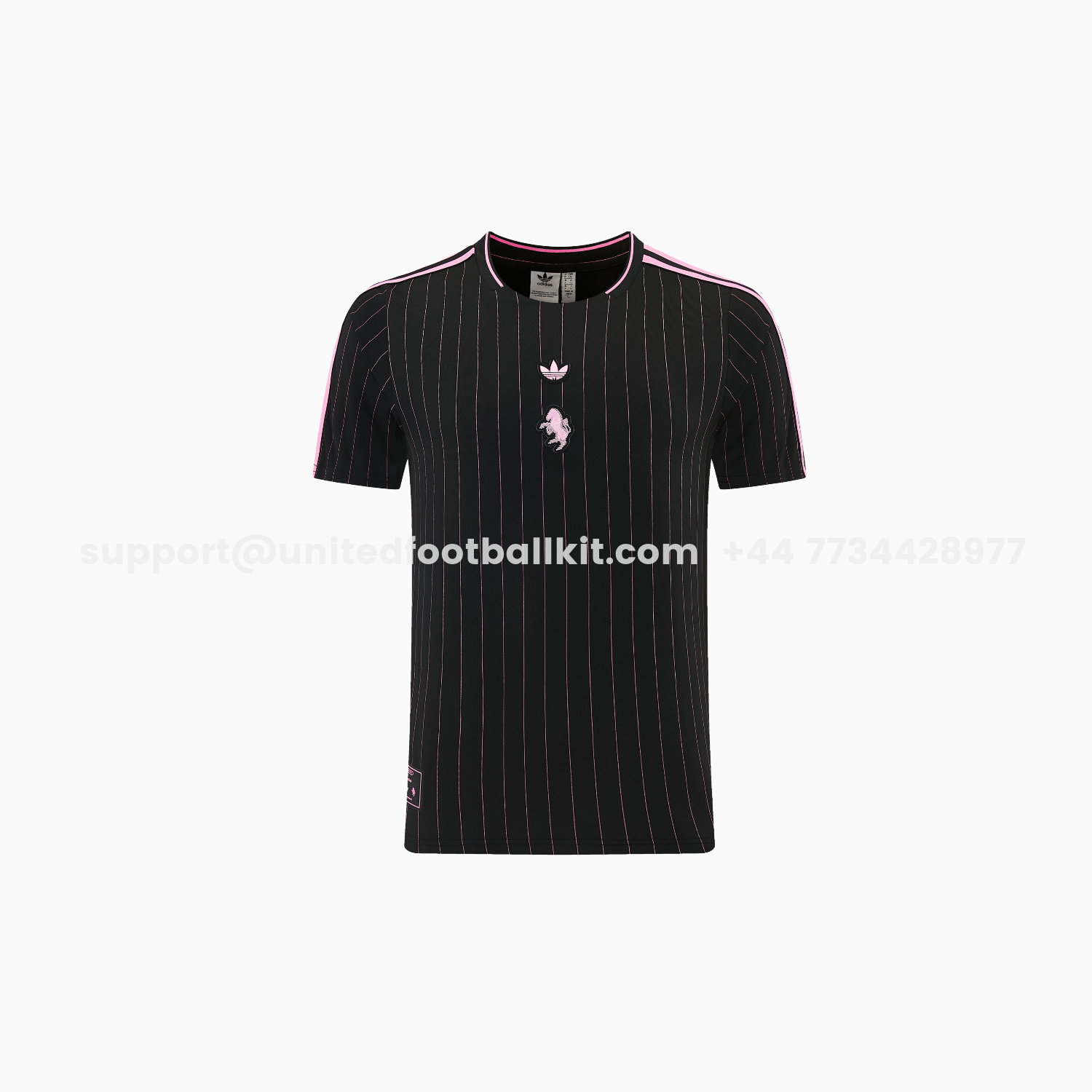Unitedfootballkit.com | Juventus 26-27 Short-Sleeve Training Set - Pink Lines Black Top & Shorts -Customize Name, Number and Patch | Worldwide Shipping