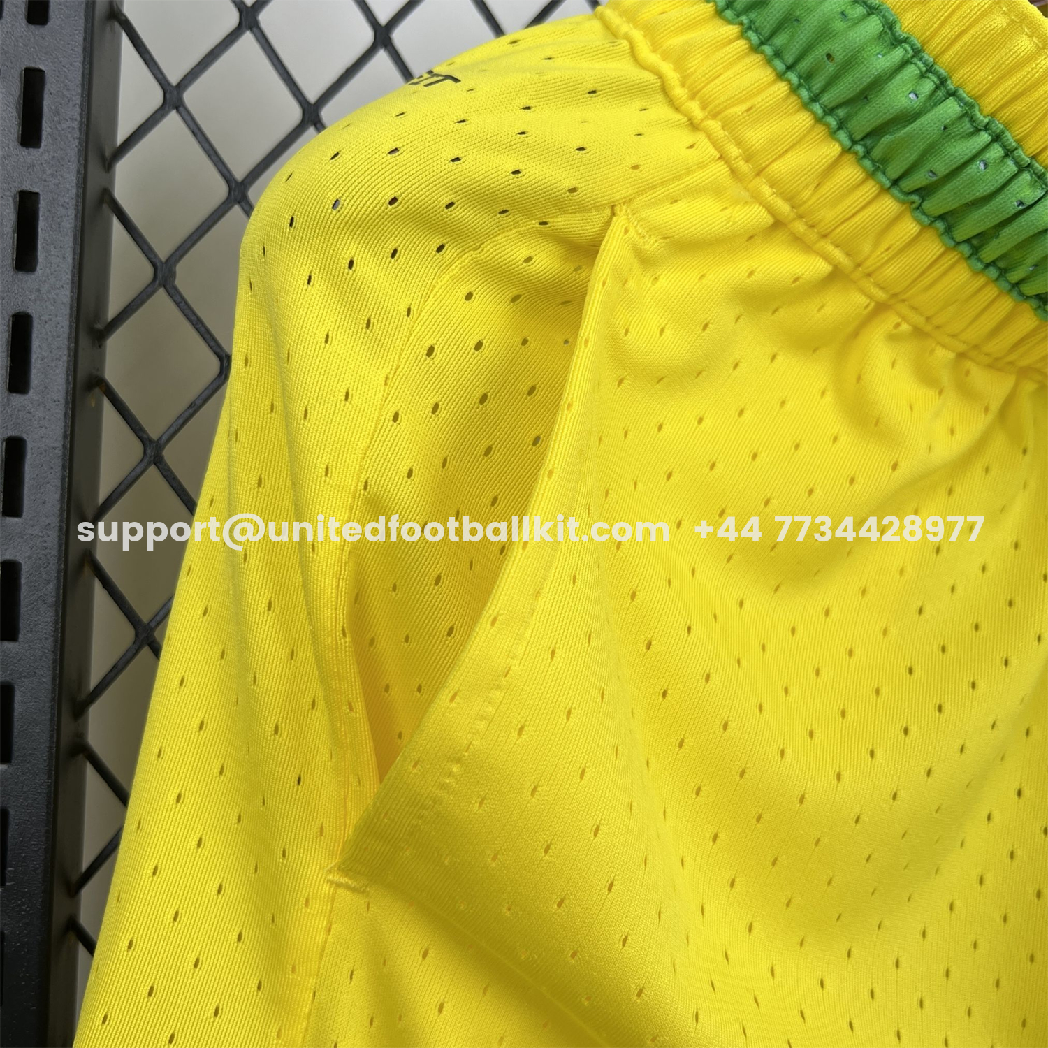 Unitedfootballkit.com | Brazil 2026 Yellow Casual Shorts - Fans Version -Customize Name, Number and Patch | Worldwide Shipping