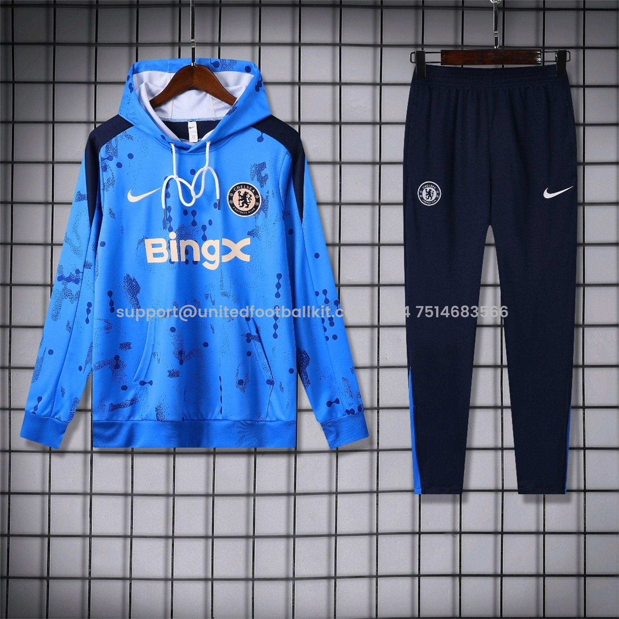 Unitedfootballkit.com | C.H.E.L.S.E.A 24-25 Long Sleeve Training Set - Blue Hoodie and Deep Blue Pants -Customize Name, Number and Patch | Worldwide Shipping