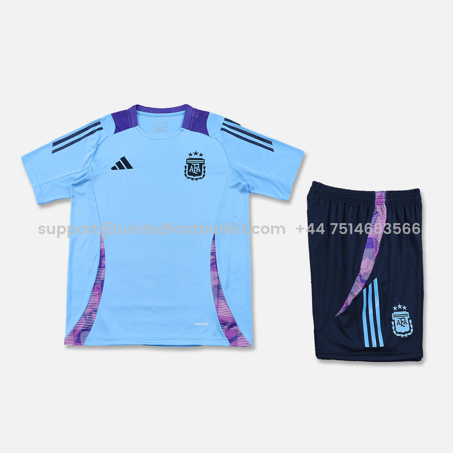 Unitedfootballkit.com | Argentina 24-25 Short-Sleeve Training Set - Blue Top & Deep Blue Shorts -Customize Name, Number and Patch | Worldwide Shipping