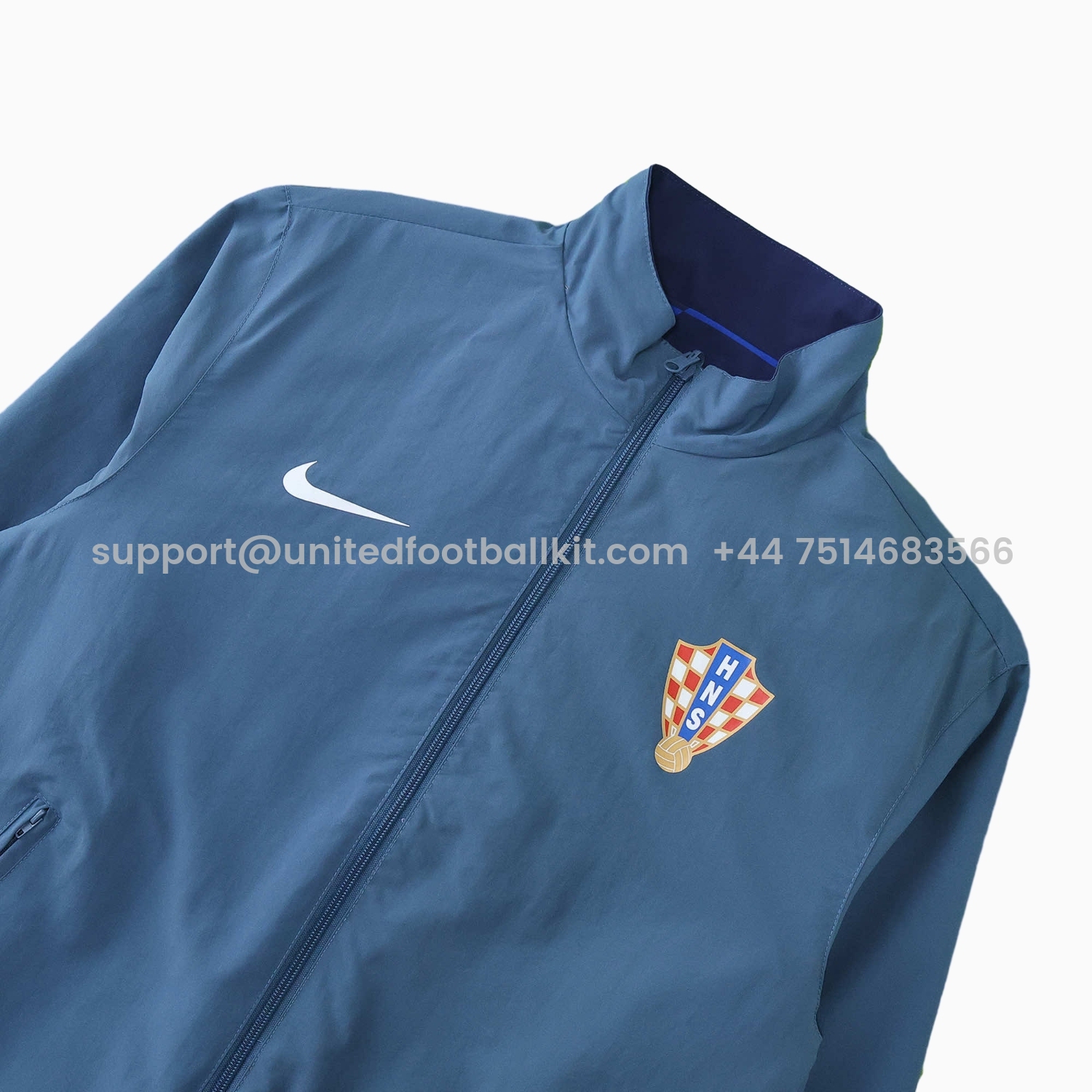 Unitedfootballkit.com | Croatia 24-25 Away Style Double Sided Reversible Windbreaker - Blue -Customize Name, Number and Patch | Worldwide Shipping