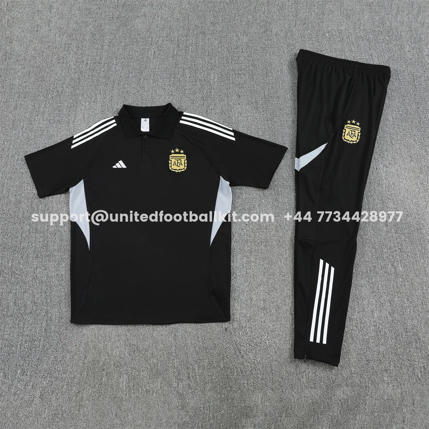 Unitedfootballkit.com | Argentina 2026 POLO Short-Sleeve Training Set - Black Top & Black Shorts -Customize Name, Number and Patch | Worldwide Shipping