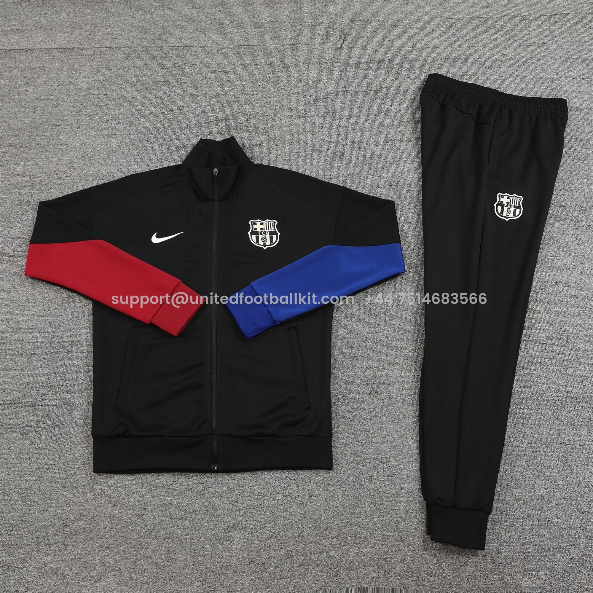Unitedfootballkit.com | Barcelona 24-25 Jacket Training Tracksuit - Black -Customize Name, Number and Patch | Worldwide Shipping