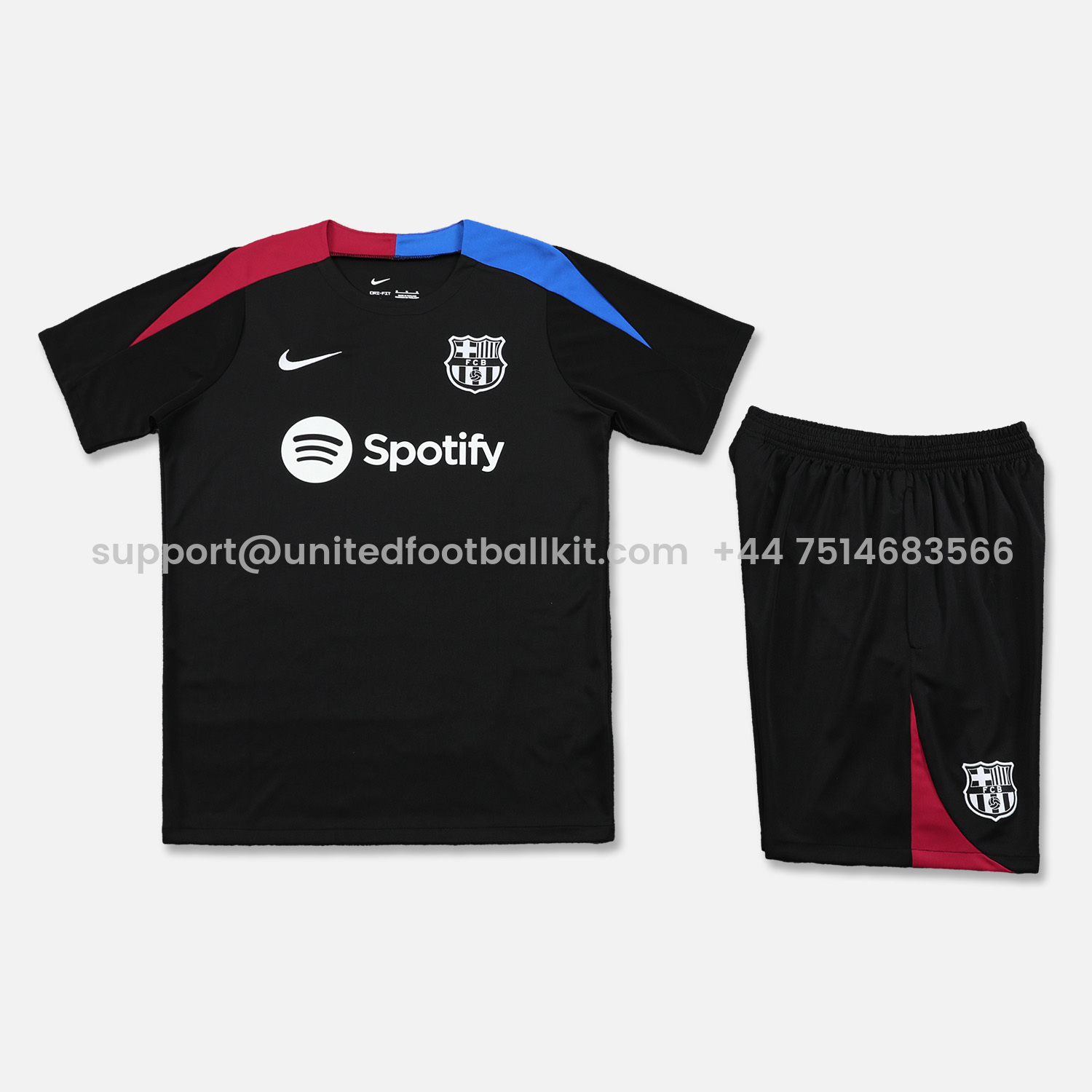 Unitedfootballkit.com | Barcelona 24-25 Short-Sleeve Training Set - Black Top & Shorts -Customize Name, Number and Patch | Worldwide Shipping