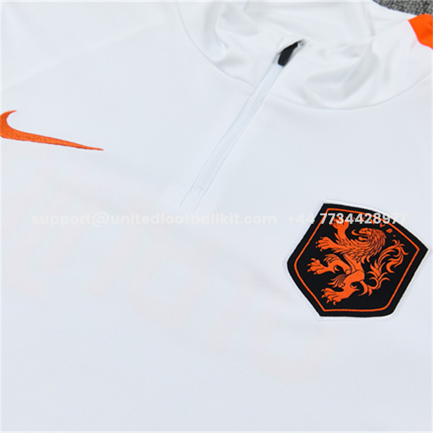 Unitedfootballkit.com | Netherlands 2026 Kids Long Sleeves Training Set - White With Orange Accents Top & Black Pants -Customize Name, Number and Patch | Worldwide Shipping