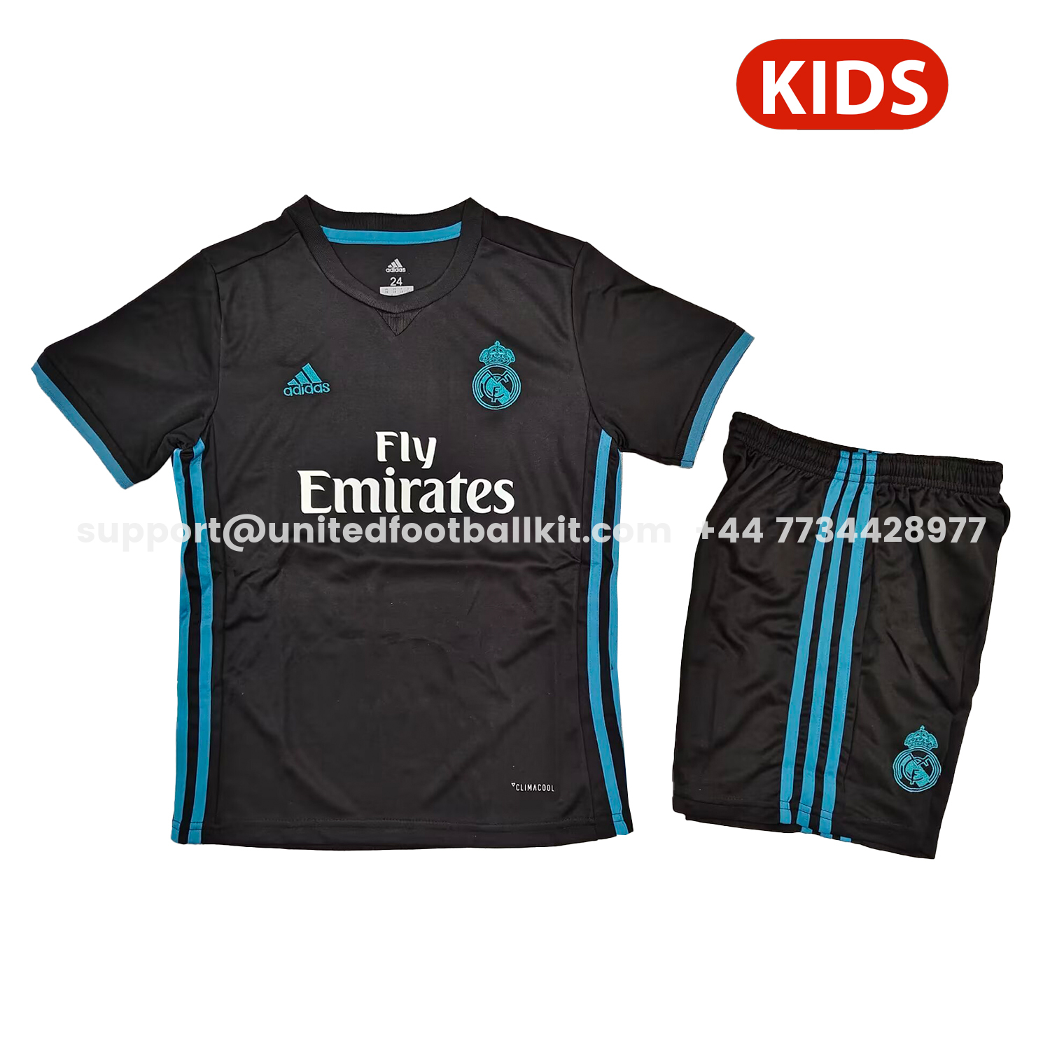 Unitedfootballkit.com | Retro Real Madrid 2017-18 Away Black Kids Kit -Customize Name, Number and Patch | Worldwide Shipping