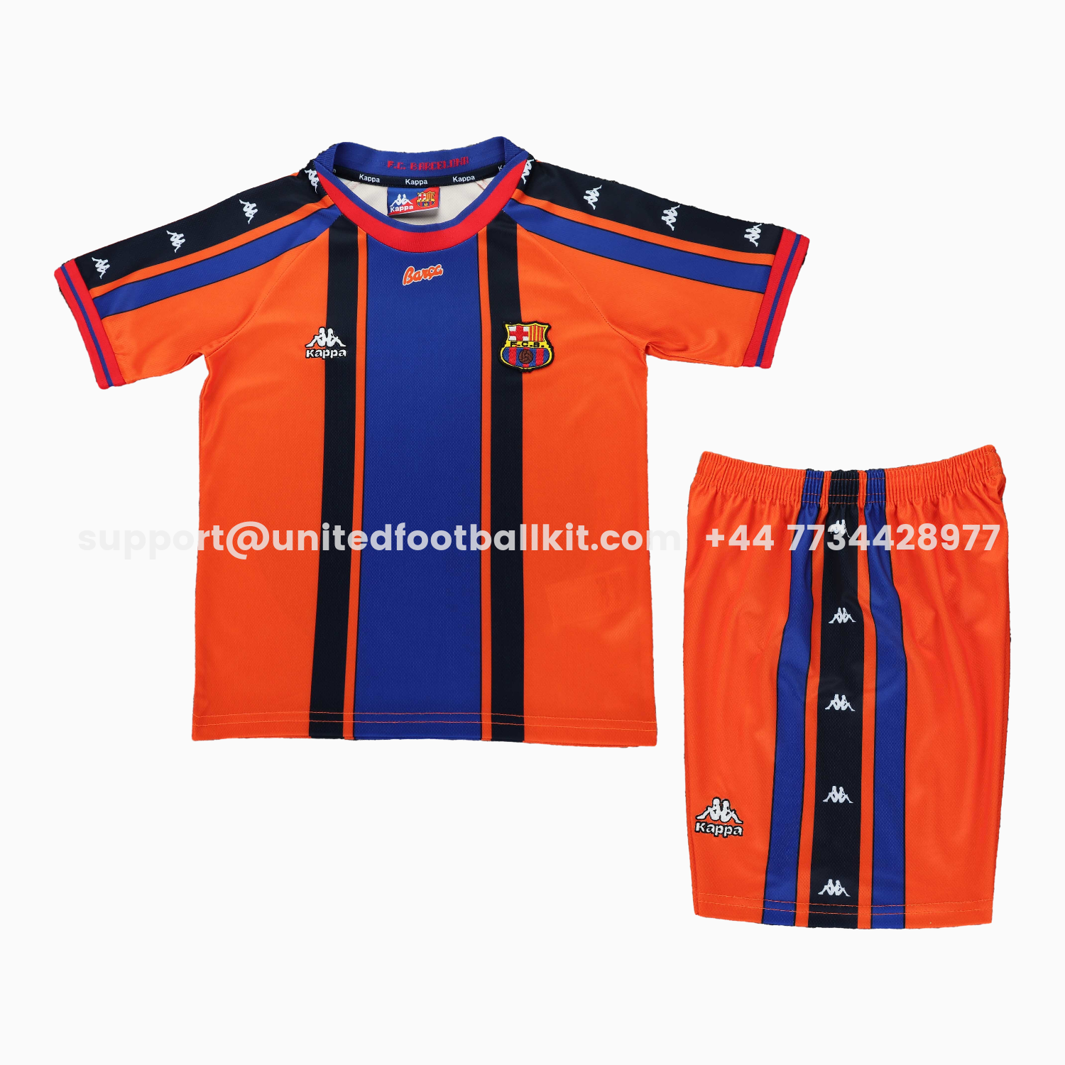 Unitedfootballkit.com | Retro Barcelona 1997-98 Away Kids Kit -Customize Name, Number and Patch | Worldwide Shipping