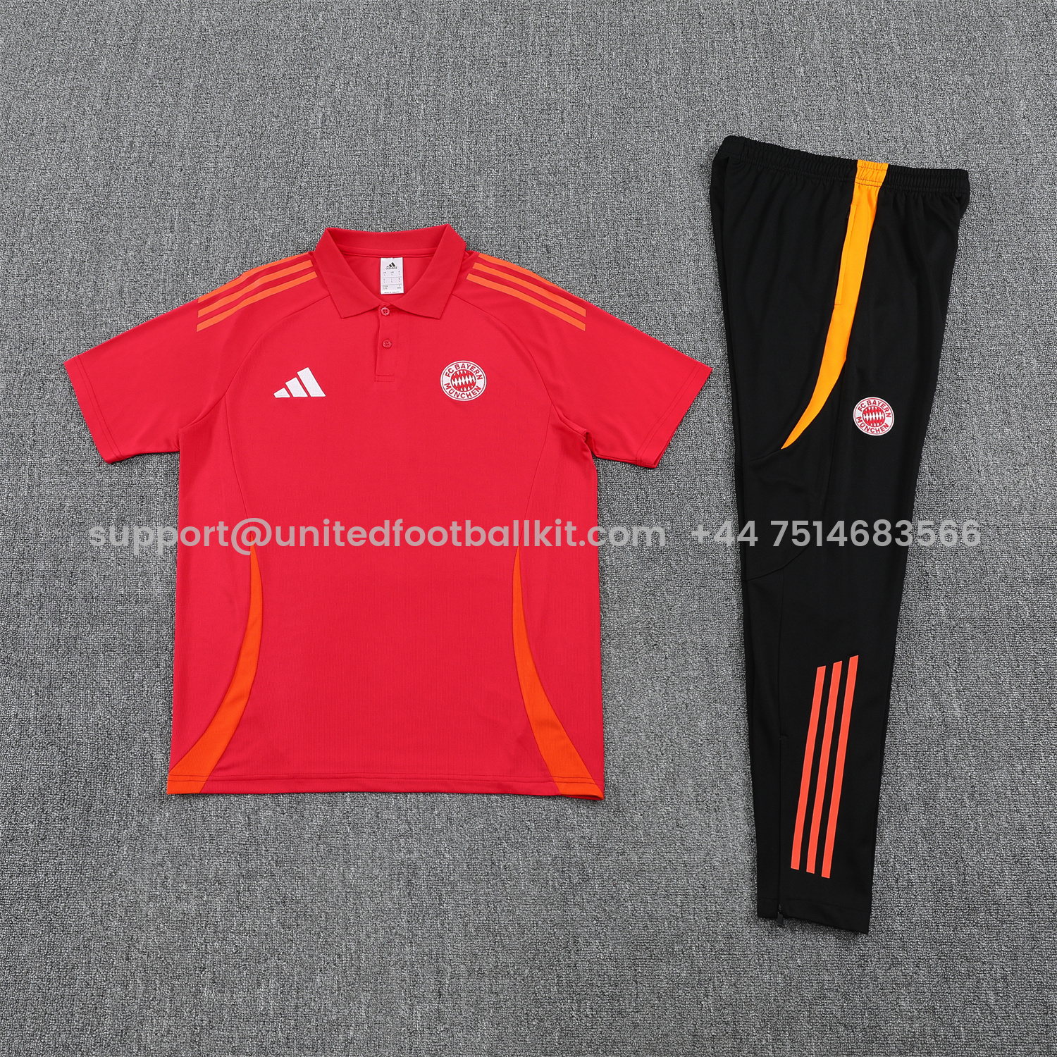 Unitedfootballkit.com | Bayern Munich 25-26 POLO Short-Sleeve Training Set - Red Top and Black Pants -Customize Name, Number and Patch | Worldwide Shipping