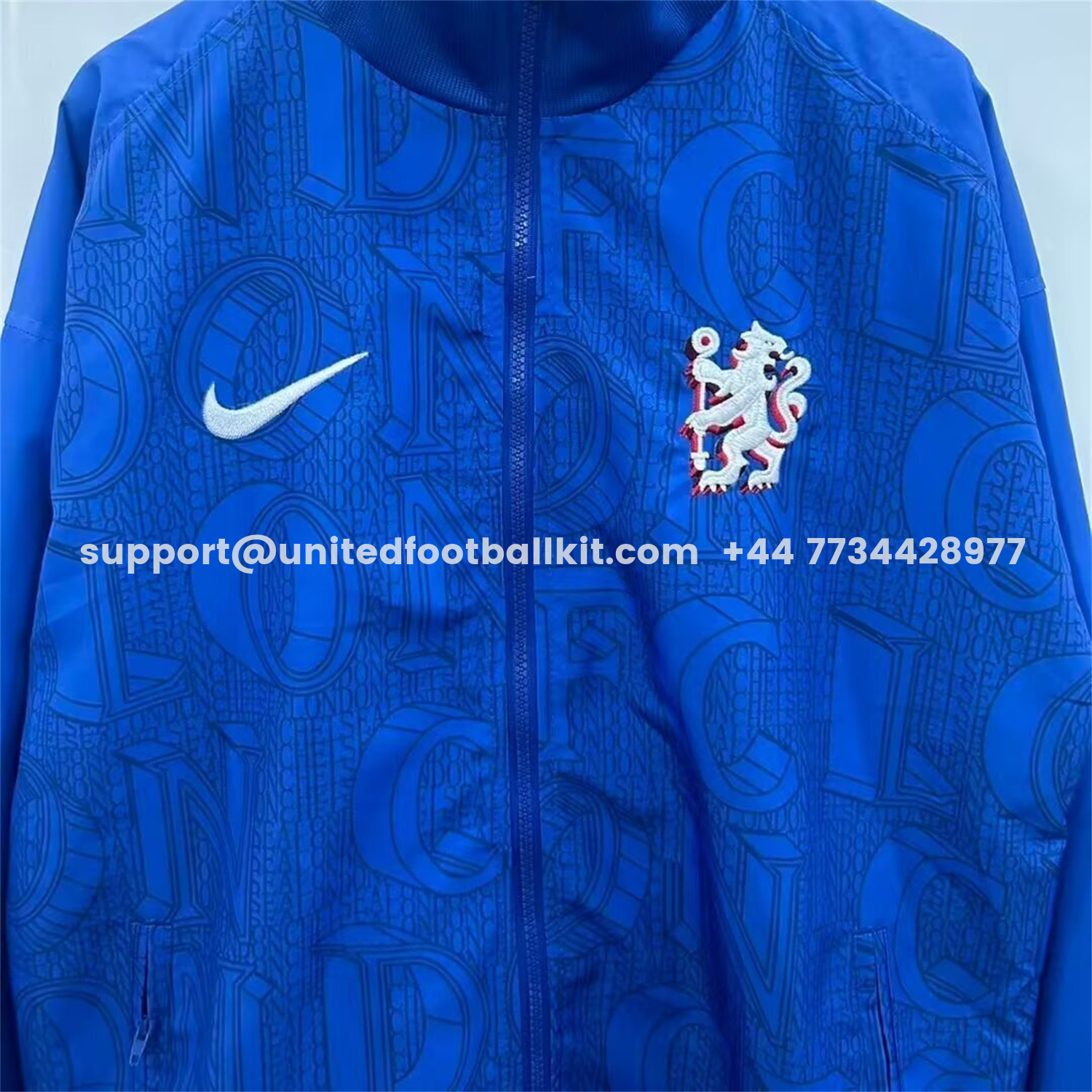 Unitedfootballkit.com | C.H.E.L.S.E.A 25-26 Subtle Letter Pattern Windbreaker Jacket - Blue -Customize Name, Number and Patch | Worldwide Shipping