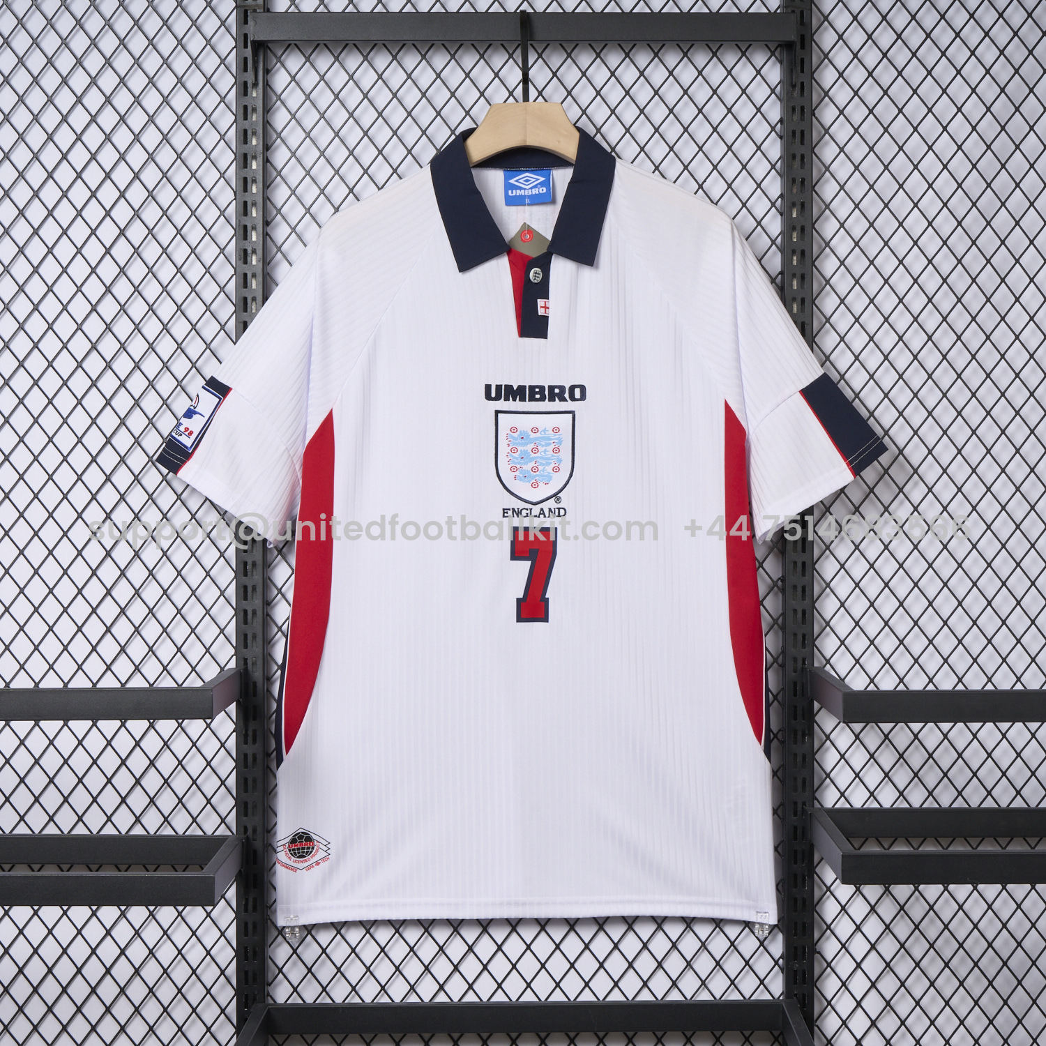 Unitedfootballkit.com | Retro England 1998 Home Jersey -Customize Name, Number and Patch | Worldwide Shipping