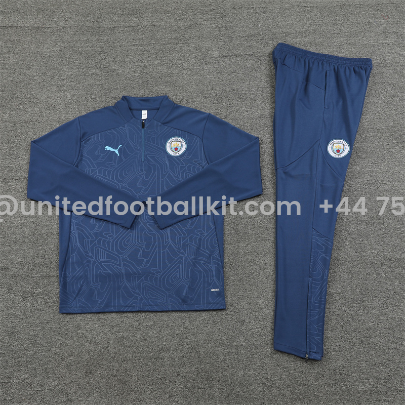 Unitedfootballkit.com | Manchester City 24-25 Long Sleeve Training Set - Deep Blue -Customize Name, Number and Patch | Worldwide Shipping