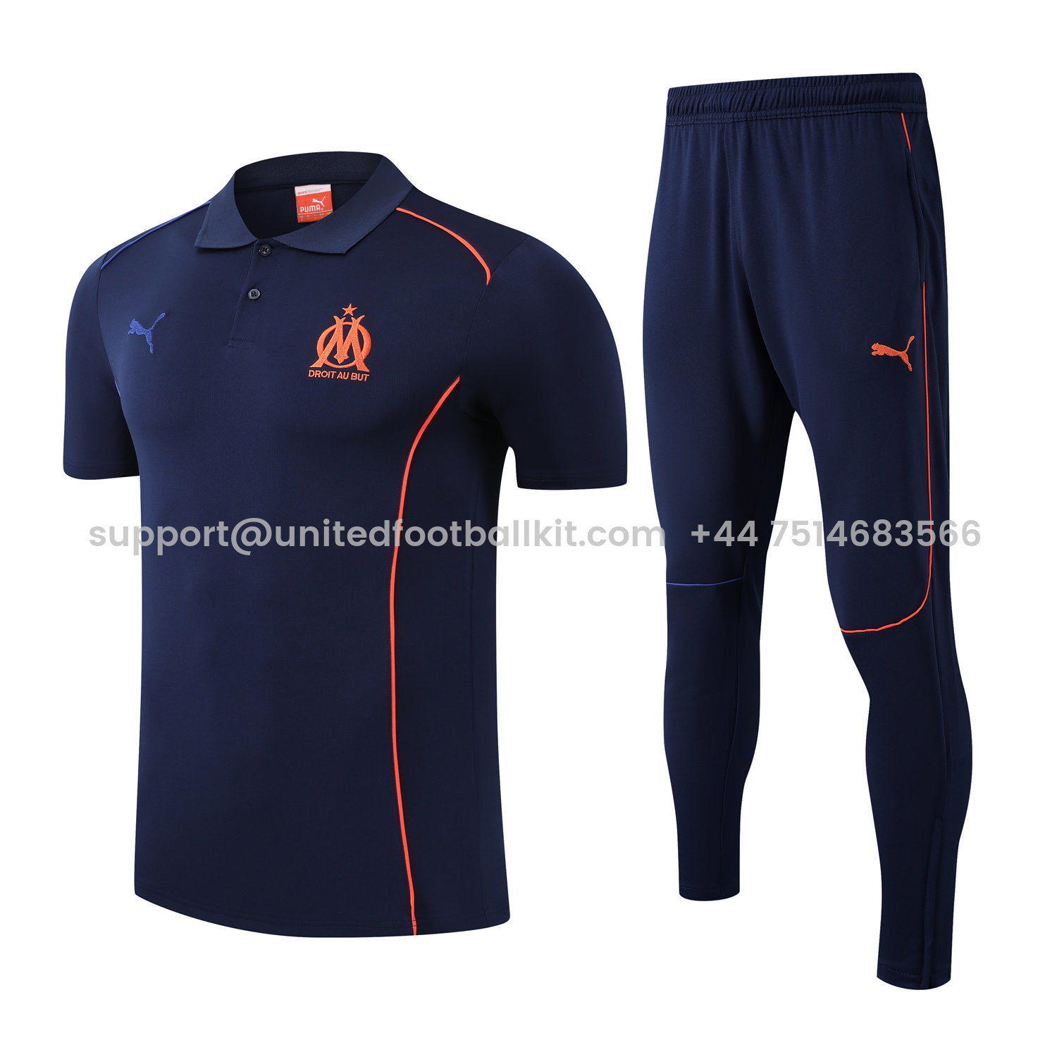Unitedfootballkit.com | Marseille 25-26 POLO Short-Sleeve Training Set - Deep Blue Top and Pants -Customize Name, Number and Patch | Worldwide Shipping