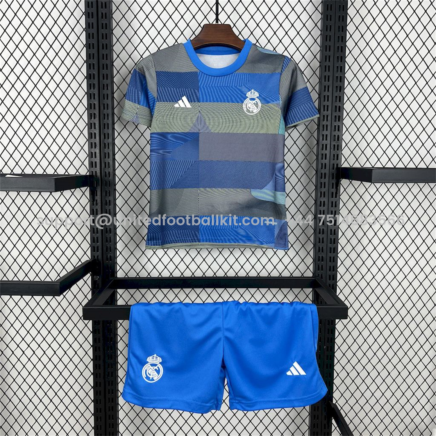 Unitedfootballkit.com | Real Madrid 25-26 Blue Pre-Match Traning Kids Kit -Customize Name, Number and Patch | Worldwide Shipping
