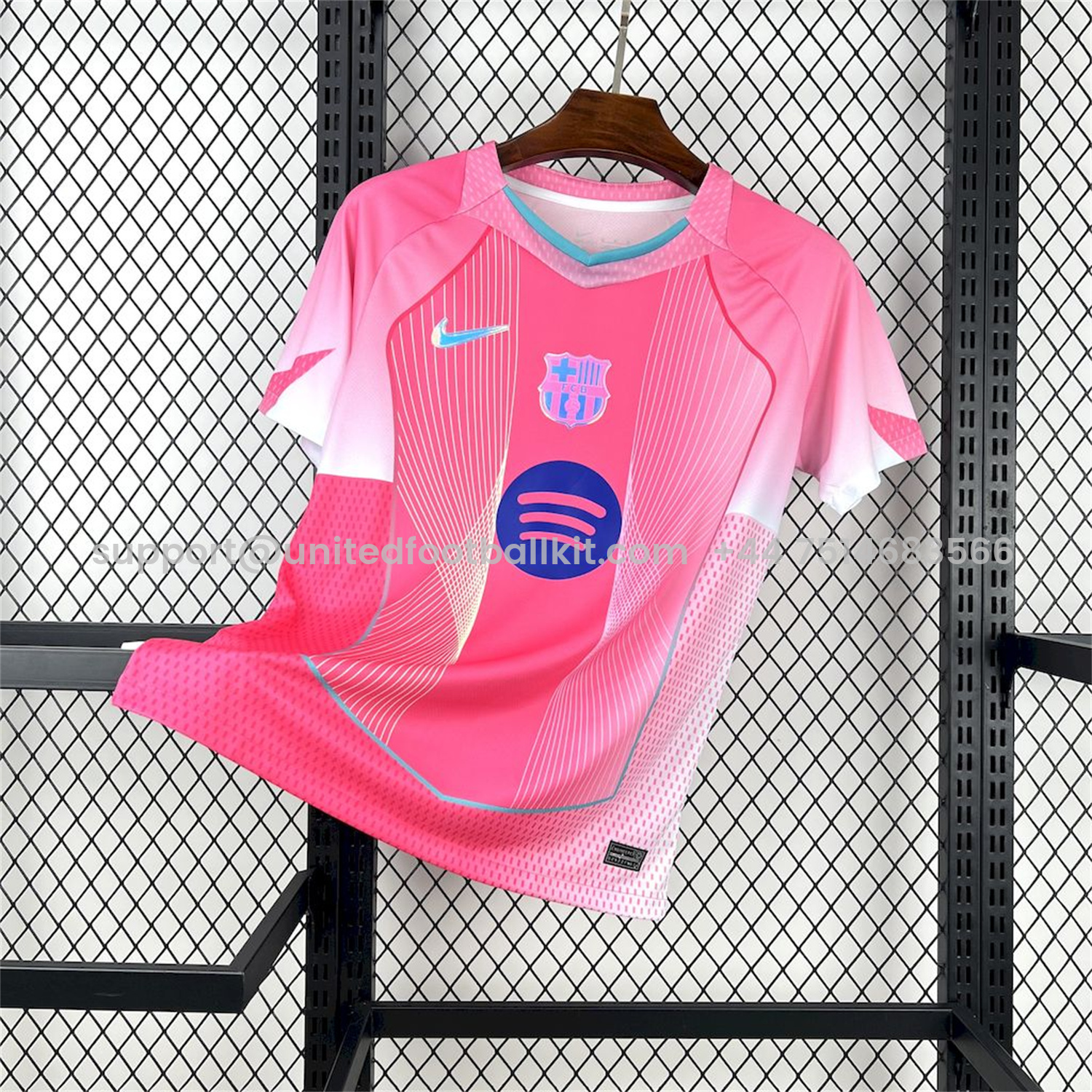 Unitedfootballkit.com | Barcelona 25-26 T90 White Lines Pink Gradient Special Jersey - Fans Version -Customize Name, Number and Patch | Worldwide Shipping