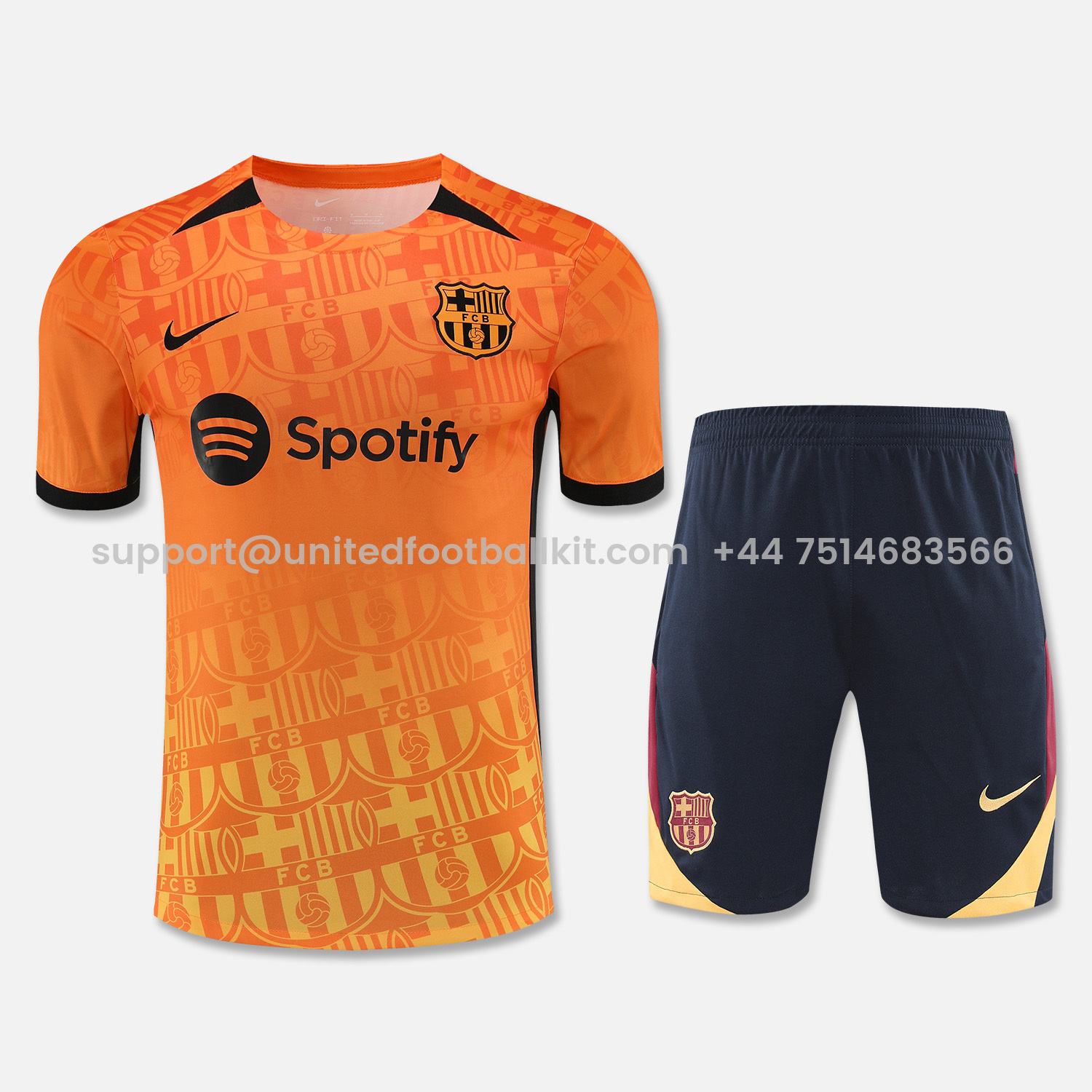 Unitedfootballkit.com | Barcelona 24-25 Short-Sleeve Training Set - Orange Top & Black Shorts -Customize Name, Number and Patch | Worldwide Shipping