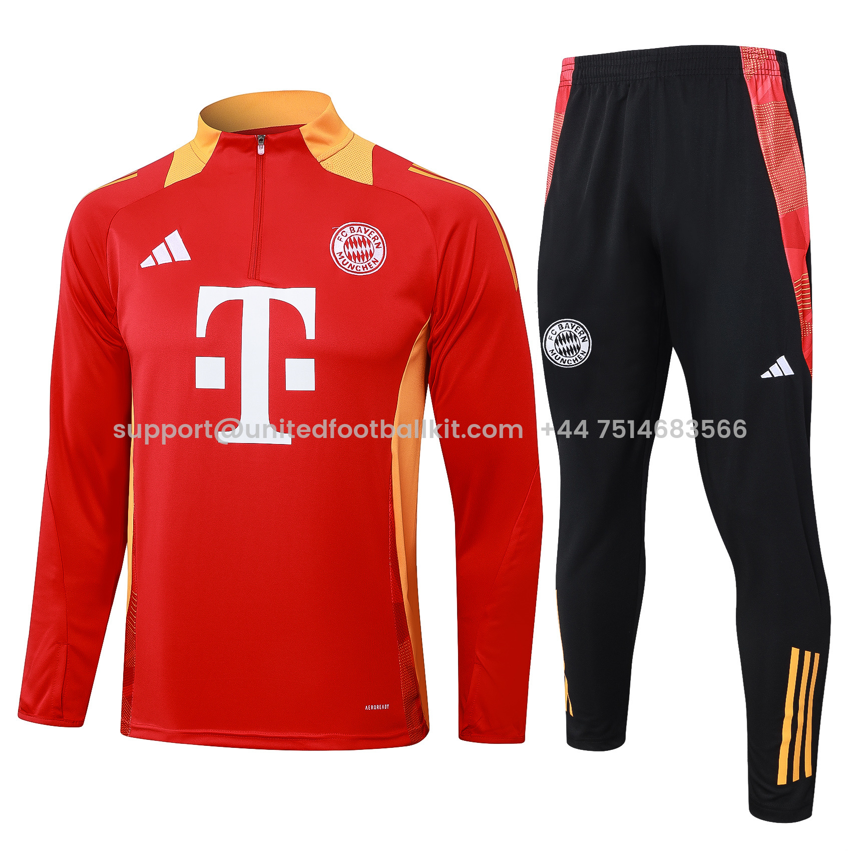 Unitedfootballkit.com | Bayern Munich 24-25 Long Sleeve Training Set with Big Logo - Red -Customize Name, Number and Patch | Worldwide Shipping