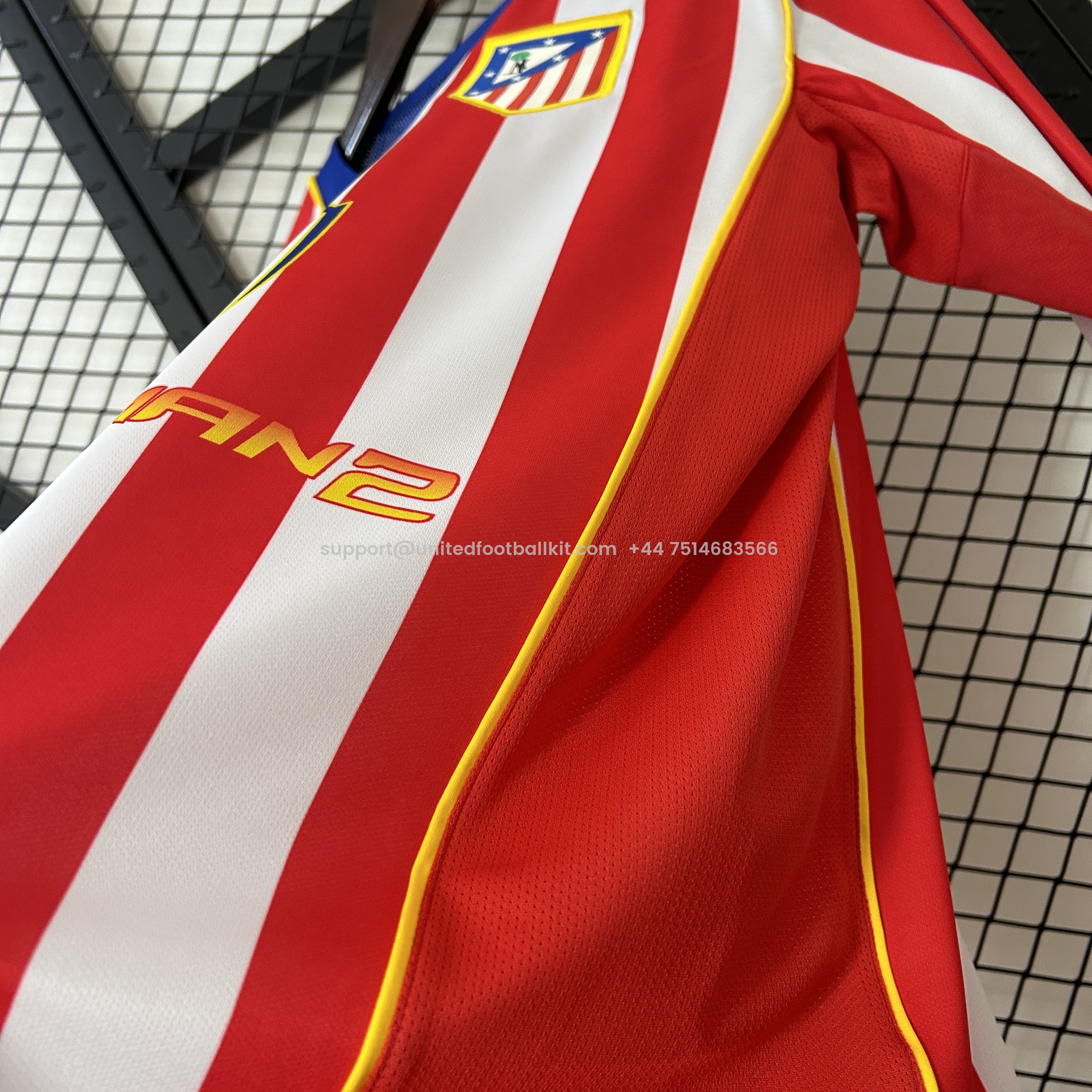 Unitedfootballkit.com | Retro Atletico Madrid 2004-05 Home Long Sleeves Jersey - S.p.i.d.e.r M.a.n -Customize Name, Number and Patch | Worldwide Shipping