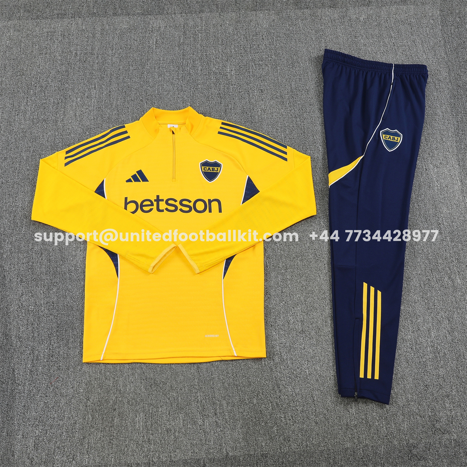 Unitedfootballkit.com | Boca Juniors 25-26 Long Sleeves Training Set - Yellow Top & Royal Blue Pants -Customize Name, Number and Patch | Worldwide Shipping