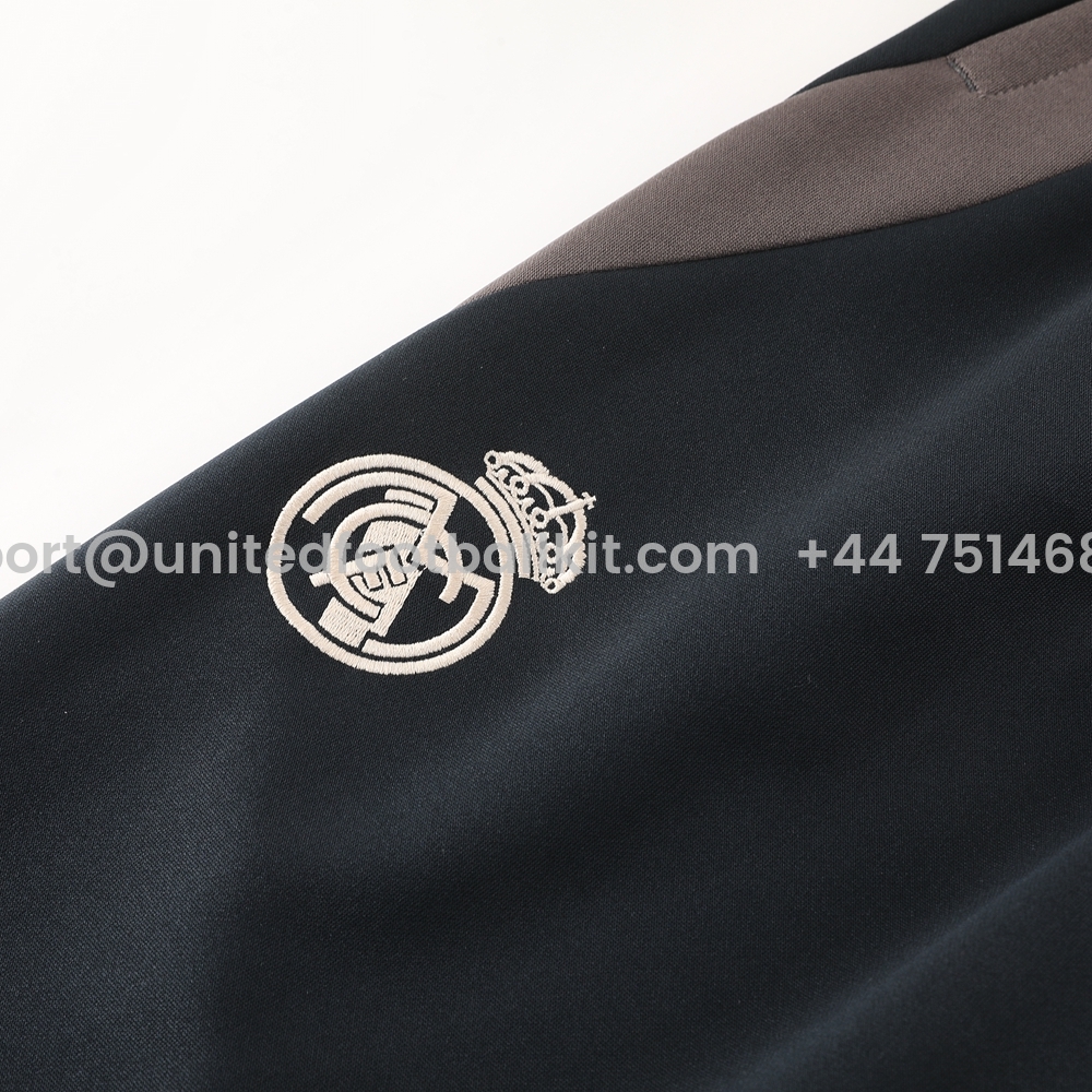 Unitedfootballkit.com | Real Madrid 24-25 Jacket Training Tracksuit - Light Pink Top and Deep Grey Pants -Customize Name, Number and Patch | Worldwide Shipping