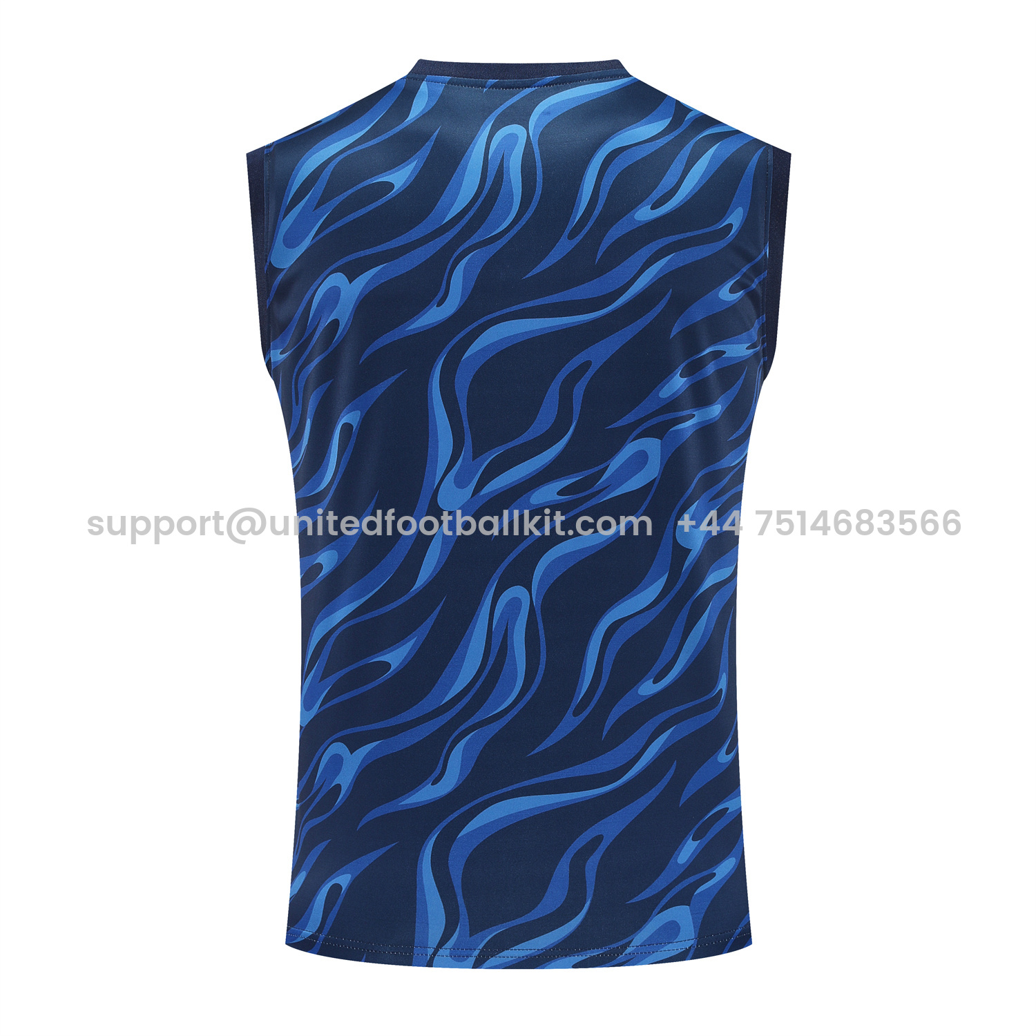 Unitedfootballkit.com | Real Madrid 25-26 Vest Training Set - Blue Water Pattern Top & Deep Blue Shorts -Customize Name, Number and Patch | Worldwide Shipping