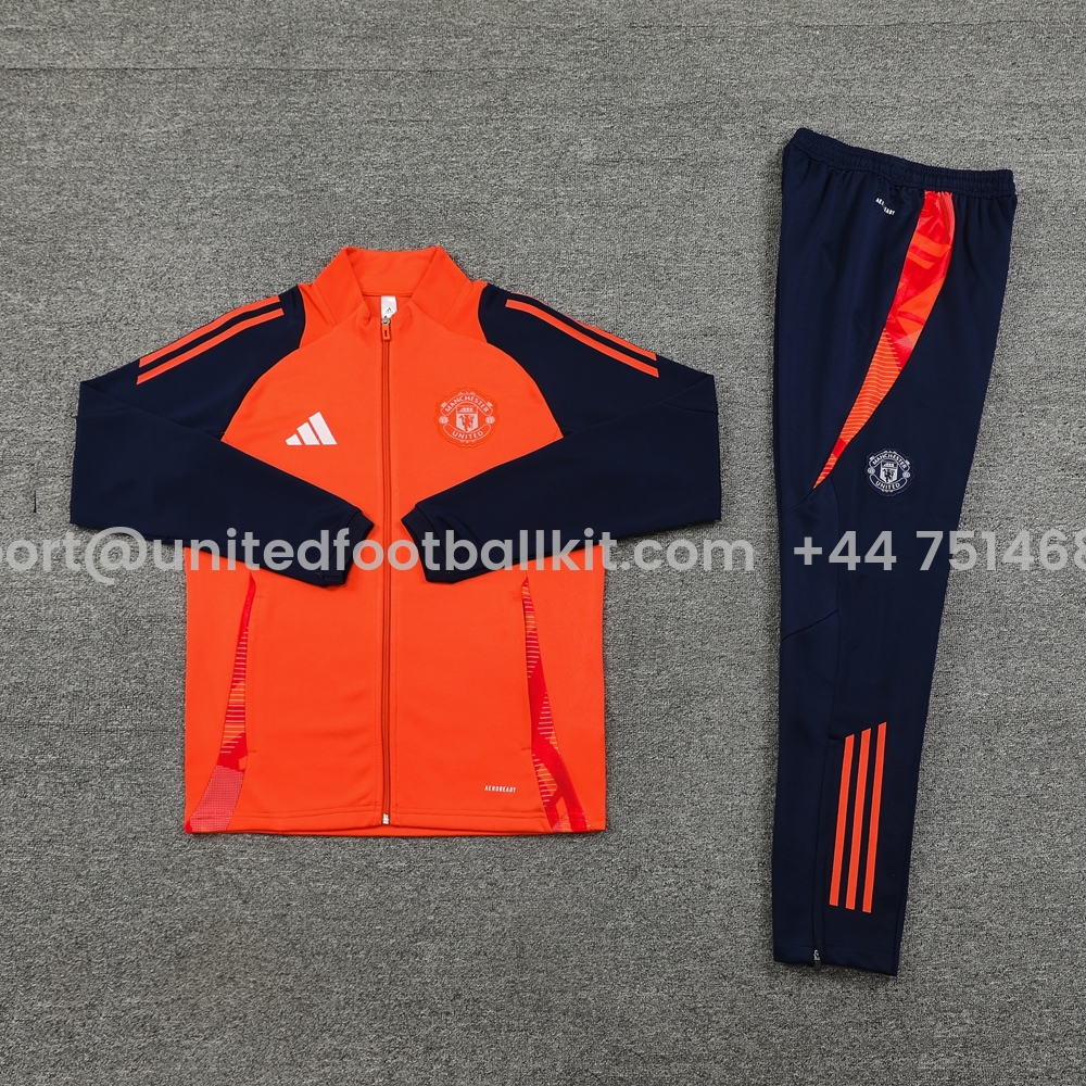Unitedfootballkit.com | Manchester United 24-25 Jacket Training Tracksuit - Orange -Customize Name, Number and Patch | Worldwide Shipping