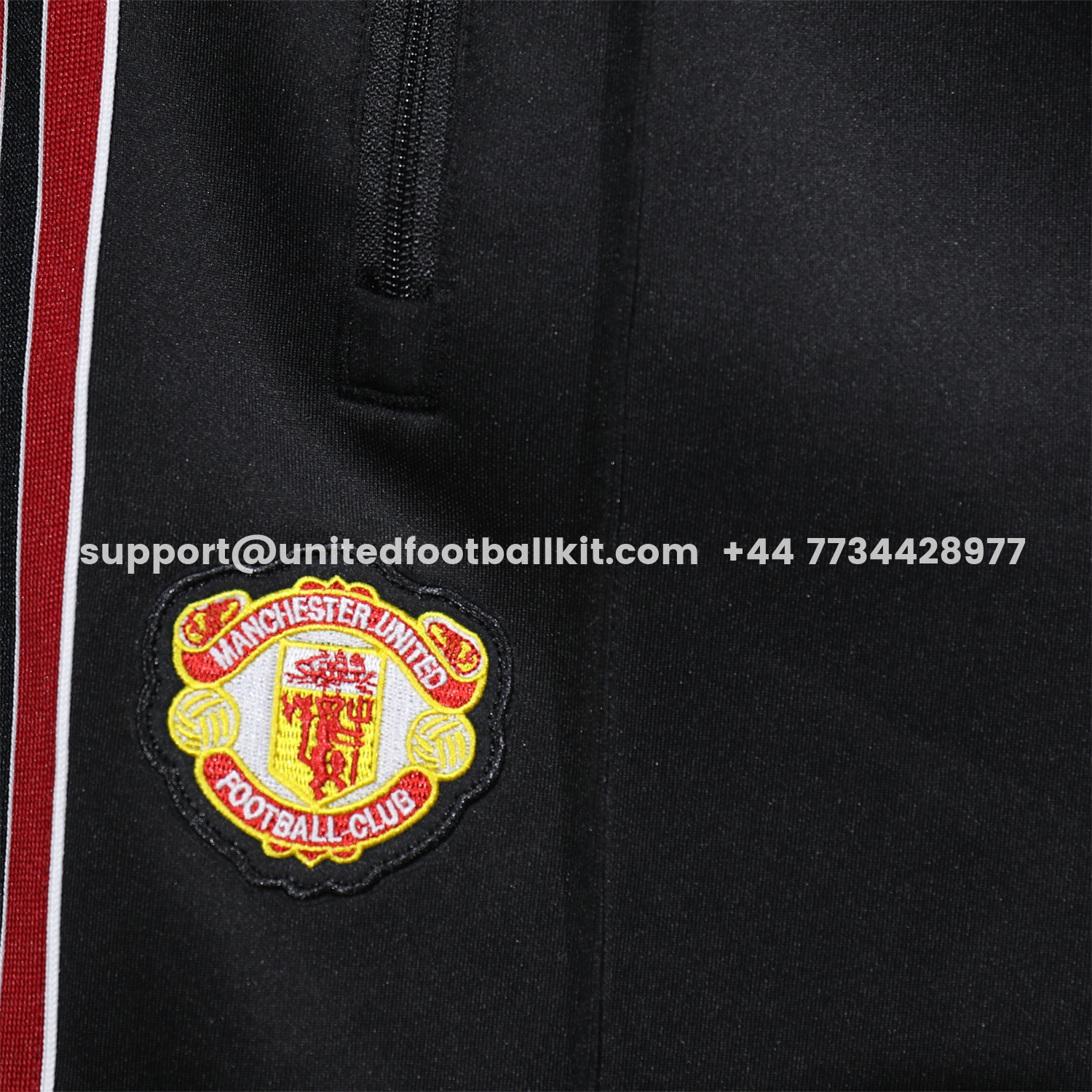 Unitedfootballkit.com | Manchester United 25-26 Red Lines Training Set - Black Top and Black Pants -Customize Name, Number and Patch | Worldwide Shipping