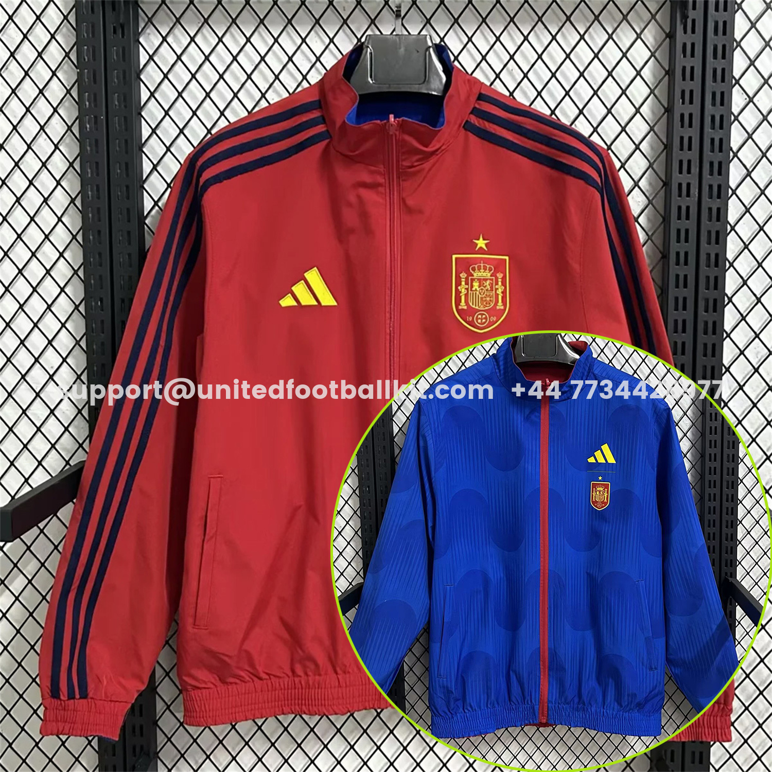 Unitedfootballkit.com | Spain 2026 Pre-Match Double Sided Reversible Windbreaker - Red -Customize Name, Number and Patch | Worldwide Shipping